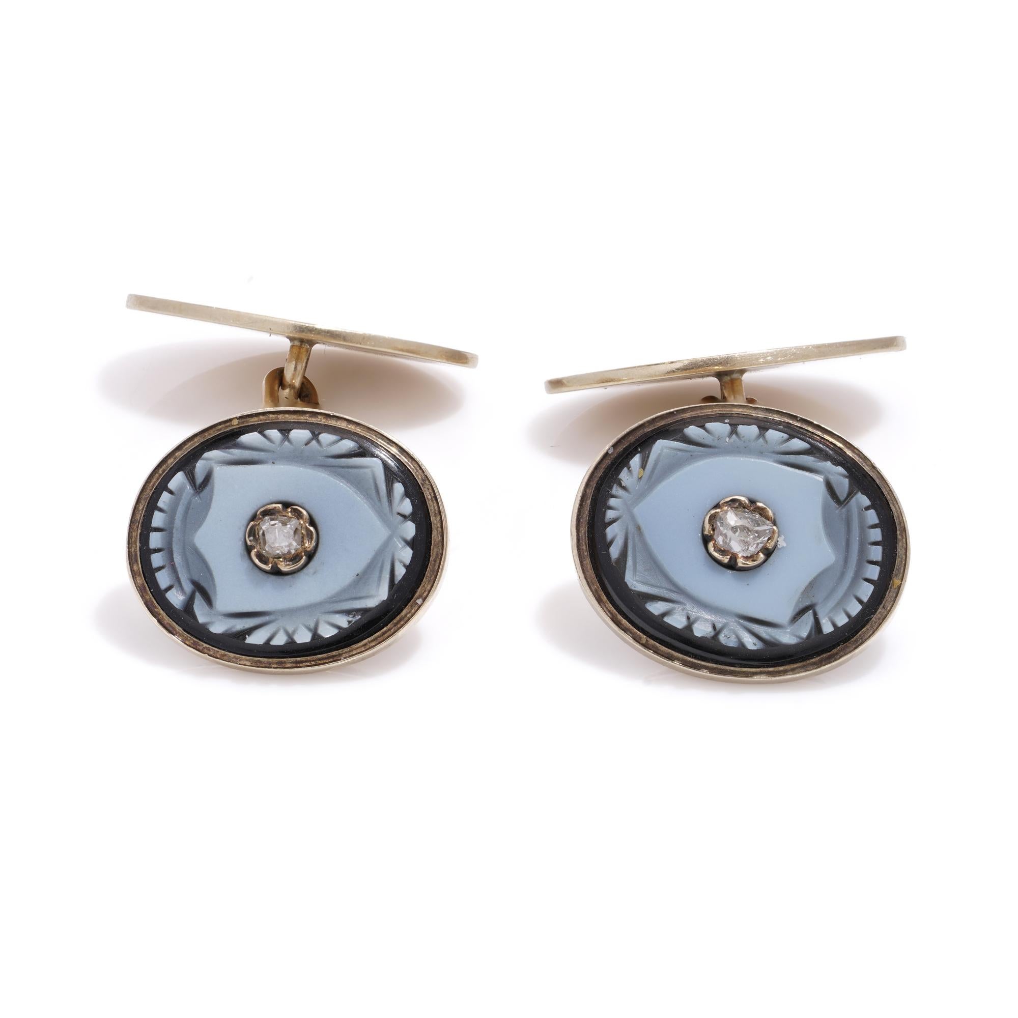 Women's or Men's Victorian 9kt. Gold Banded Agate Cufflinks For Sale