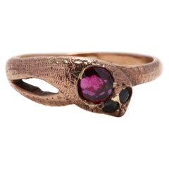 Antique Victorian 9 Karat Gold, Garnet and Black Onyx Snake Ring