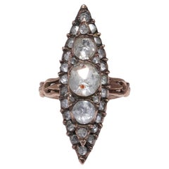 Anello vittoriano in oro 9kt con diamanti a forma di marquise e diamanti taglio rosa (1880)
