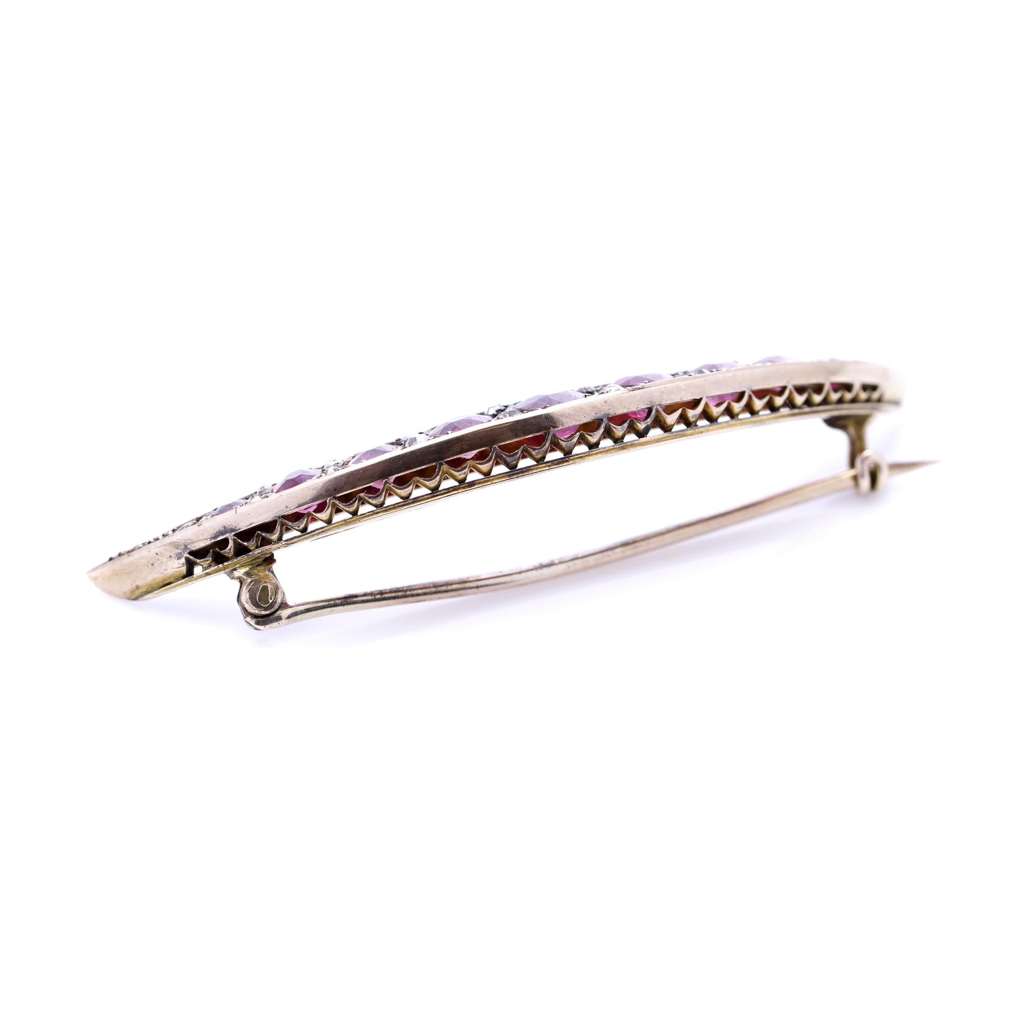 Victorian 9kt Gold ruby and diamond crescent brooch For Sale 1