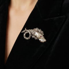 Victorian 9KT Gold & Silver Natural Pearl, Ruby & Rose-Cut Diamond Fish Brooch