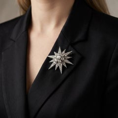 Victorian 9KT Gold & Silver Old Cut Diamond Star Brooch 5 CTs of Diamonds