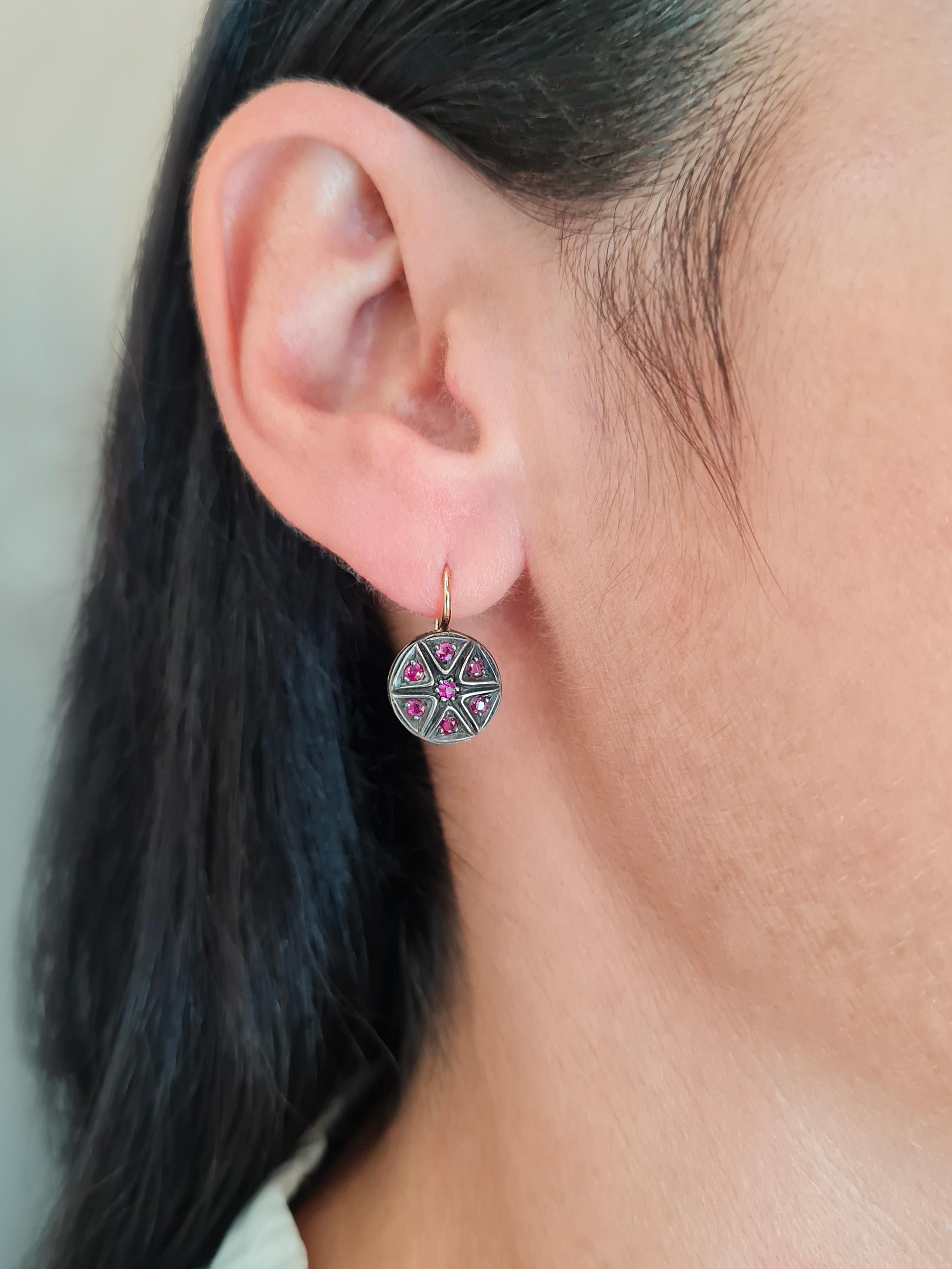 da uomo o donna Orecchini di epoca vittoriana in oro rosa e argento Sterling Ruby in vendita