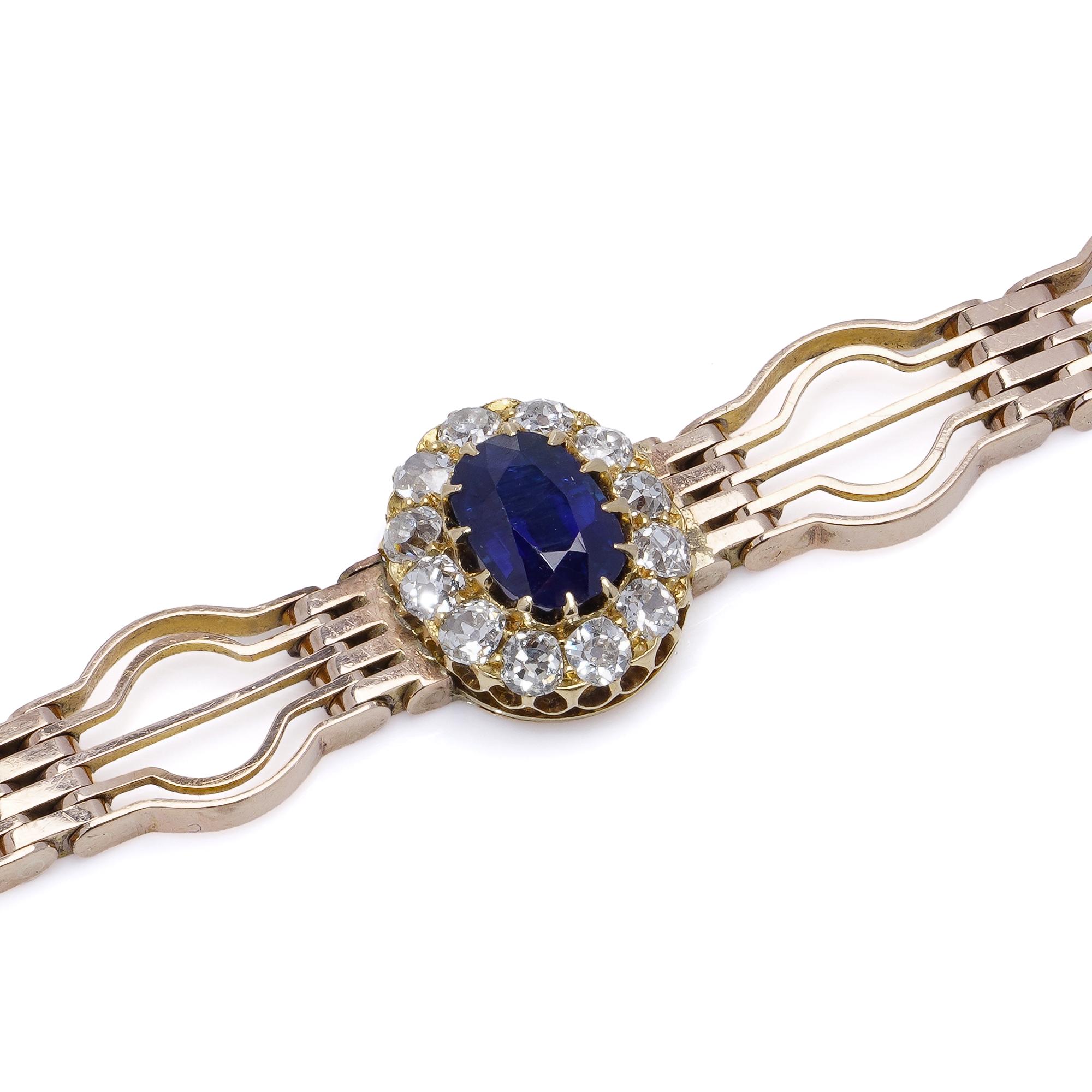 Bracelet victorien en or rose 9 carats, saphirs et diamants Bon état - En vente à Braintree, GB