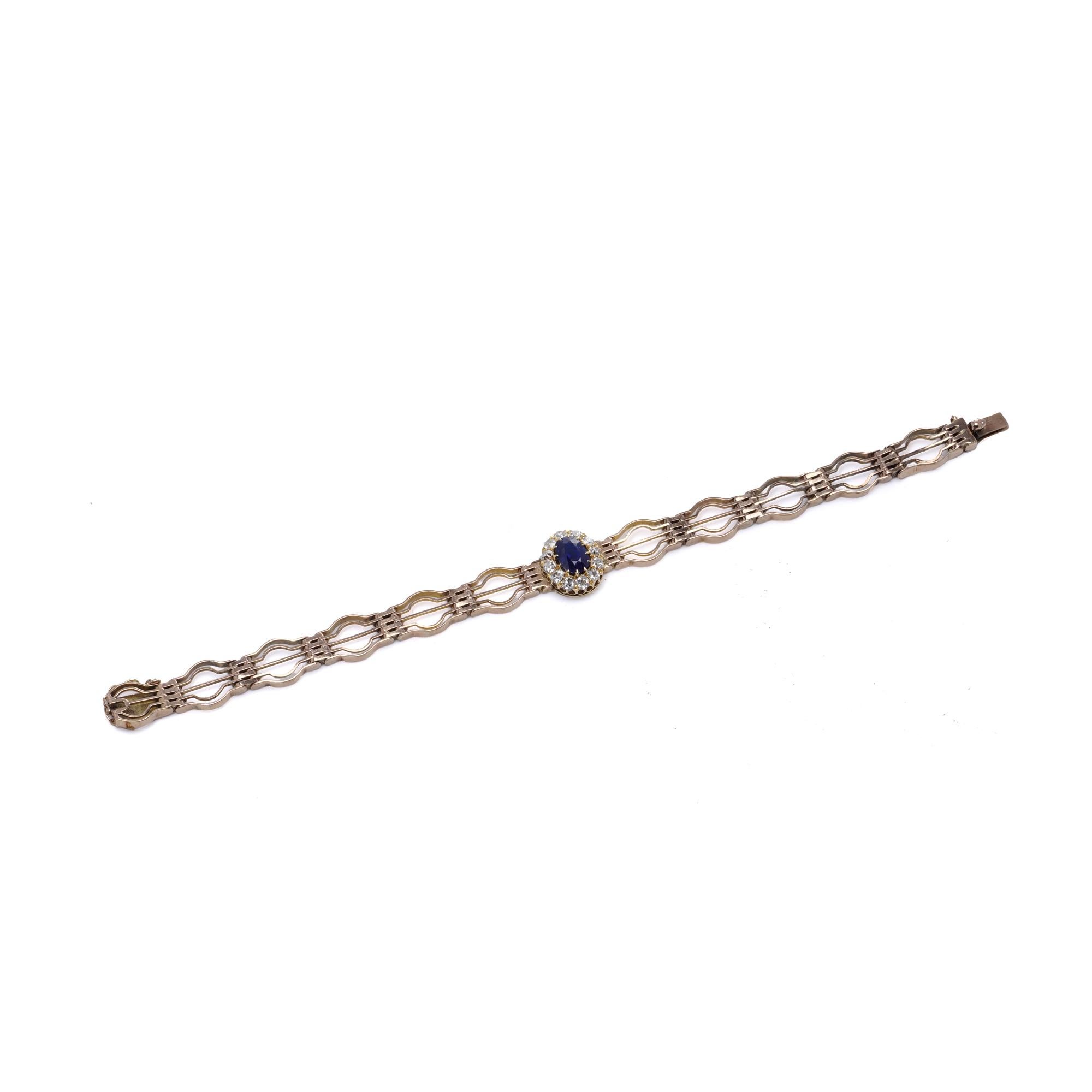 Bracelet victorien en or rose 9 carats, saphirs et diamants Pour femmes en vente