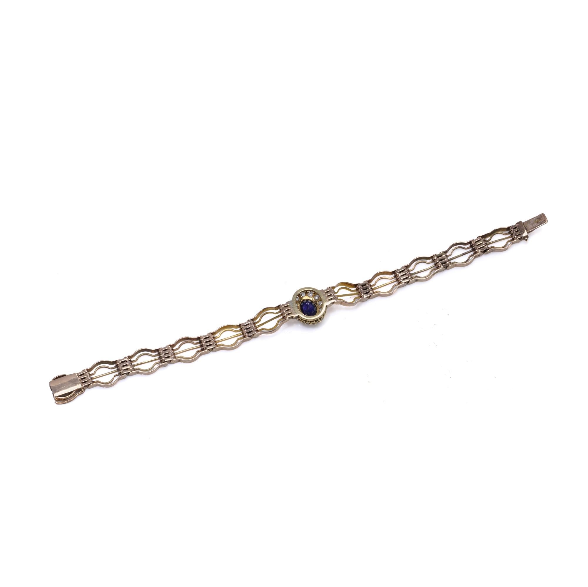 Bracelet victorien en or rose 9 carats, saphirs et diamants en vente 1