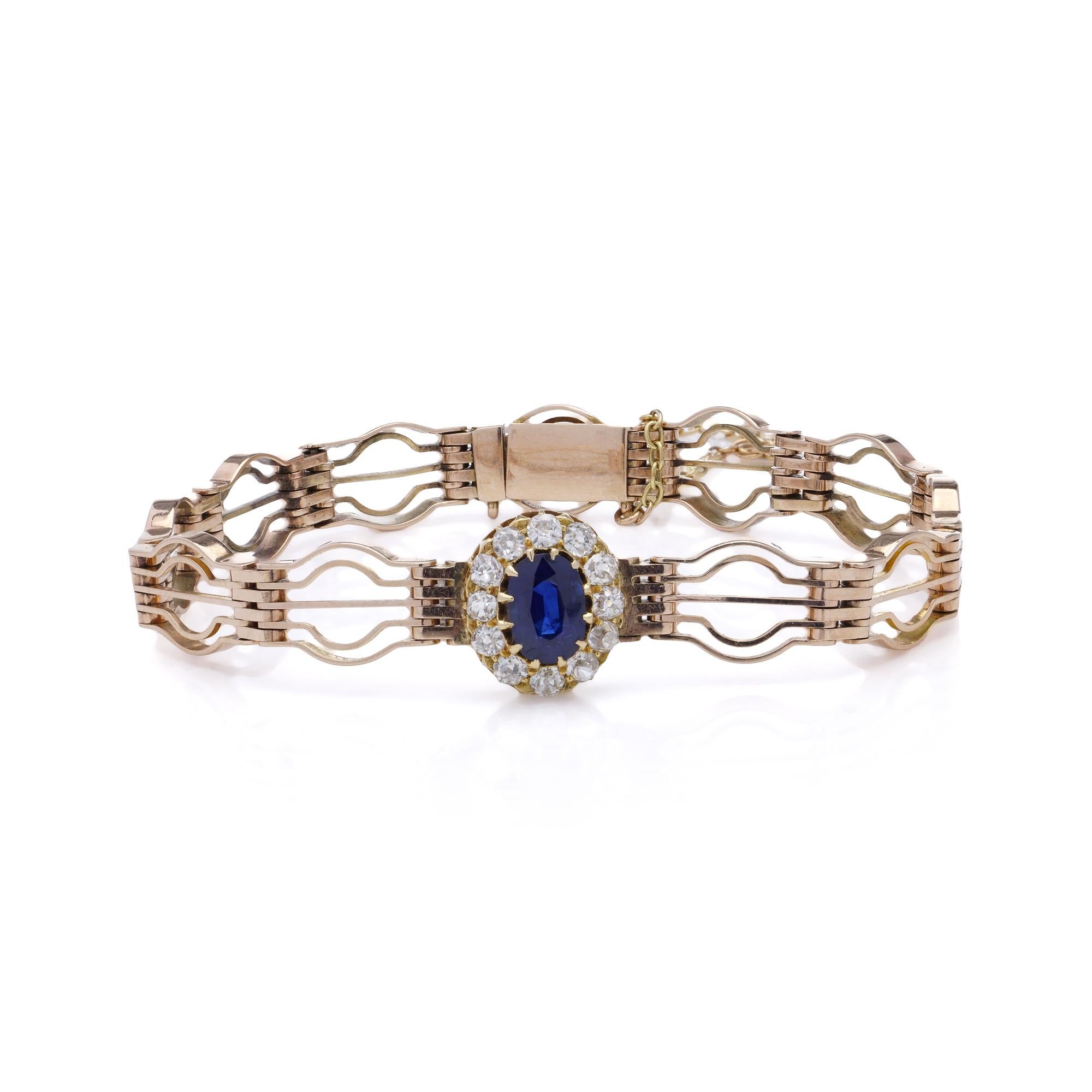 Bracelet victorien en or rose 9 carats, saphirs et diamants en vente 3