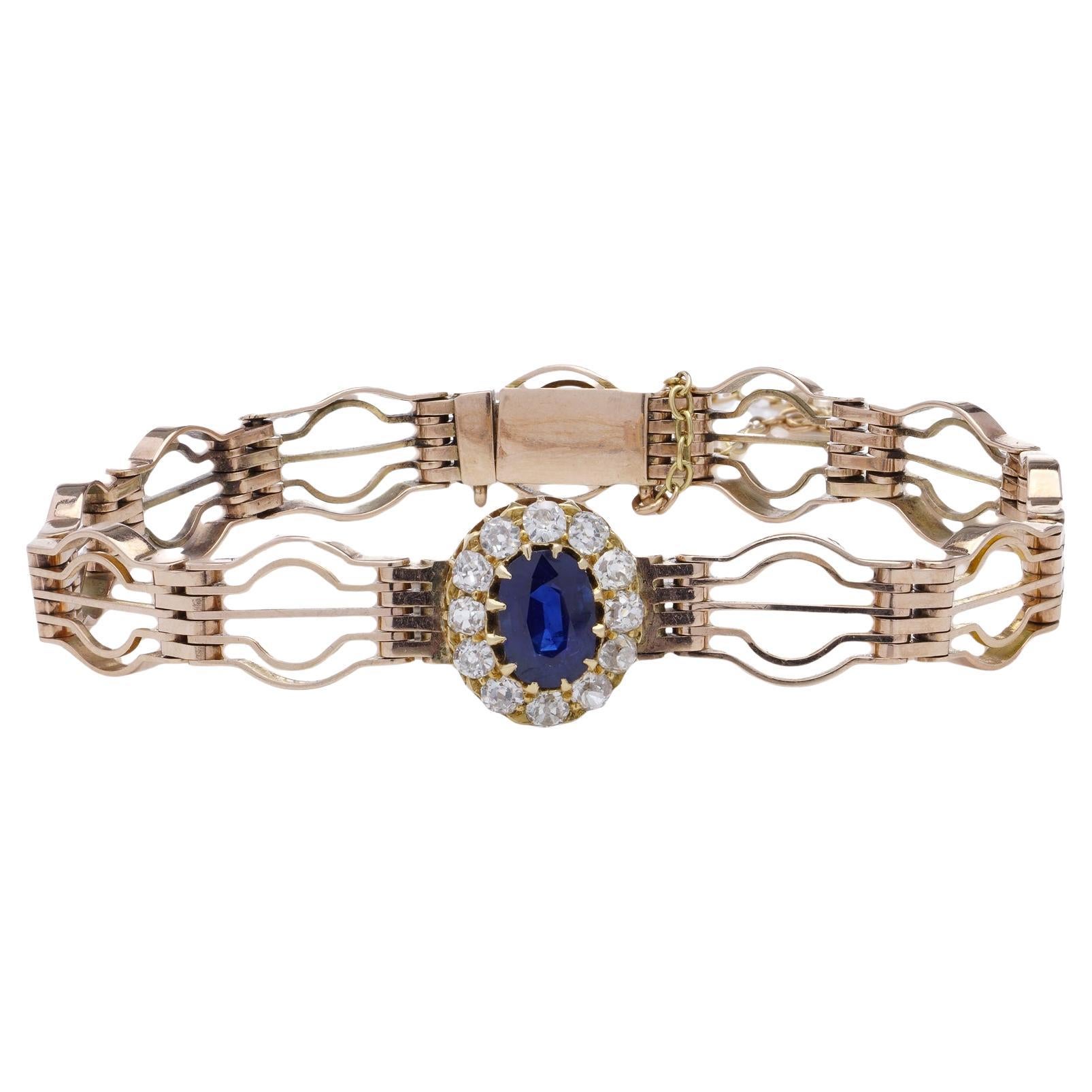Viktorianisches Armband aus 9 Karat Roségold mit Saphiren und Diamanten.