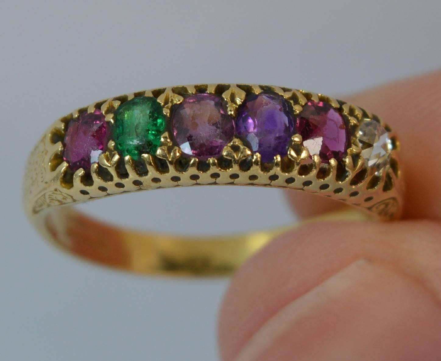 Victorian Acrostic Regard Gemstone 18 Carat Gold Stack Eternity Ring In Fair Condition In St Helens, GB