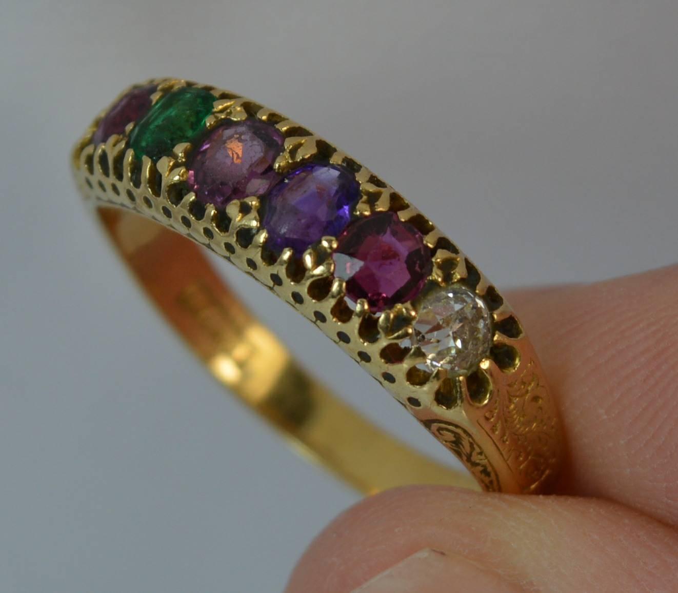 Women's Victorian Acrostic Regard Gemstone 18 Carat Gold Stack Eternity Ring