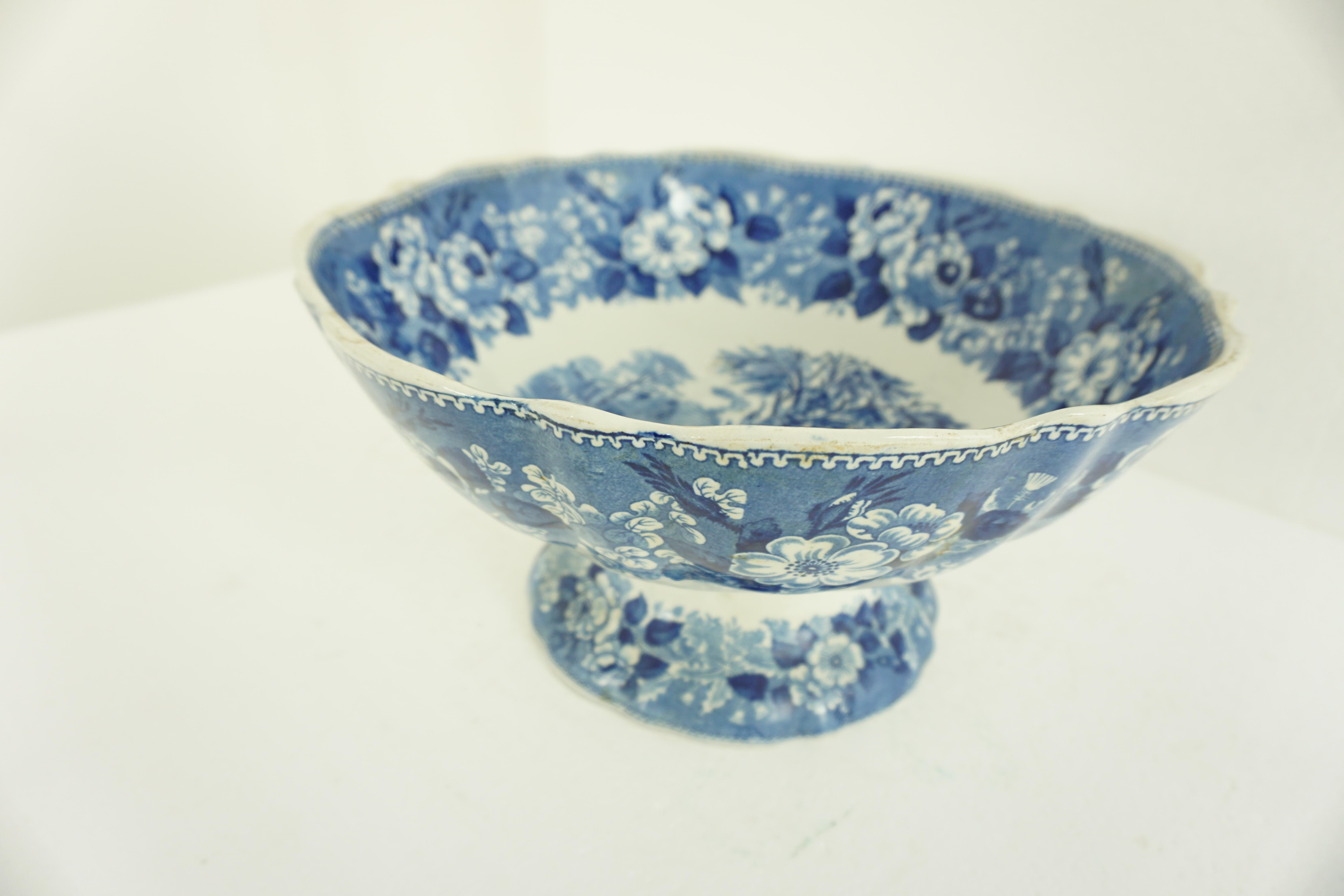 Mid-19th Century Victorian Adams Ironstone Blue, White Transfer Punch Bowl, English 1850 B1642