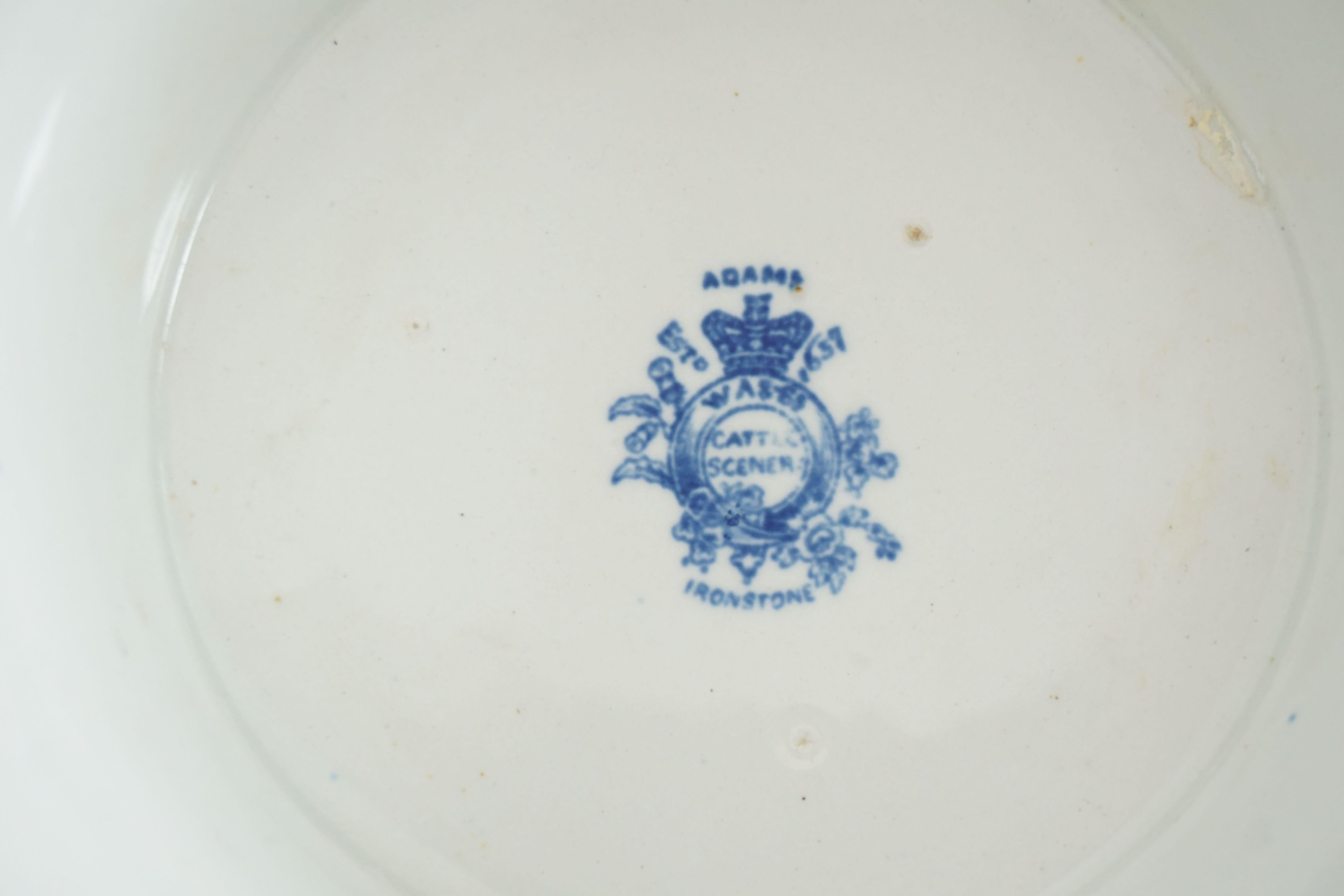 Victorian Adams Ironstone Blue, White Transfer Punch Bowl, English 1850 B1642 1
