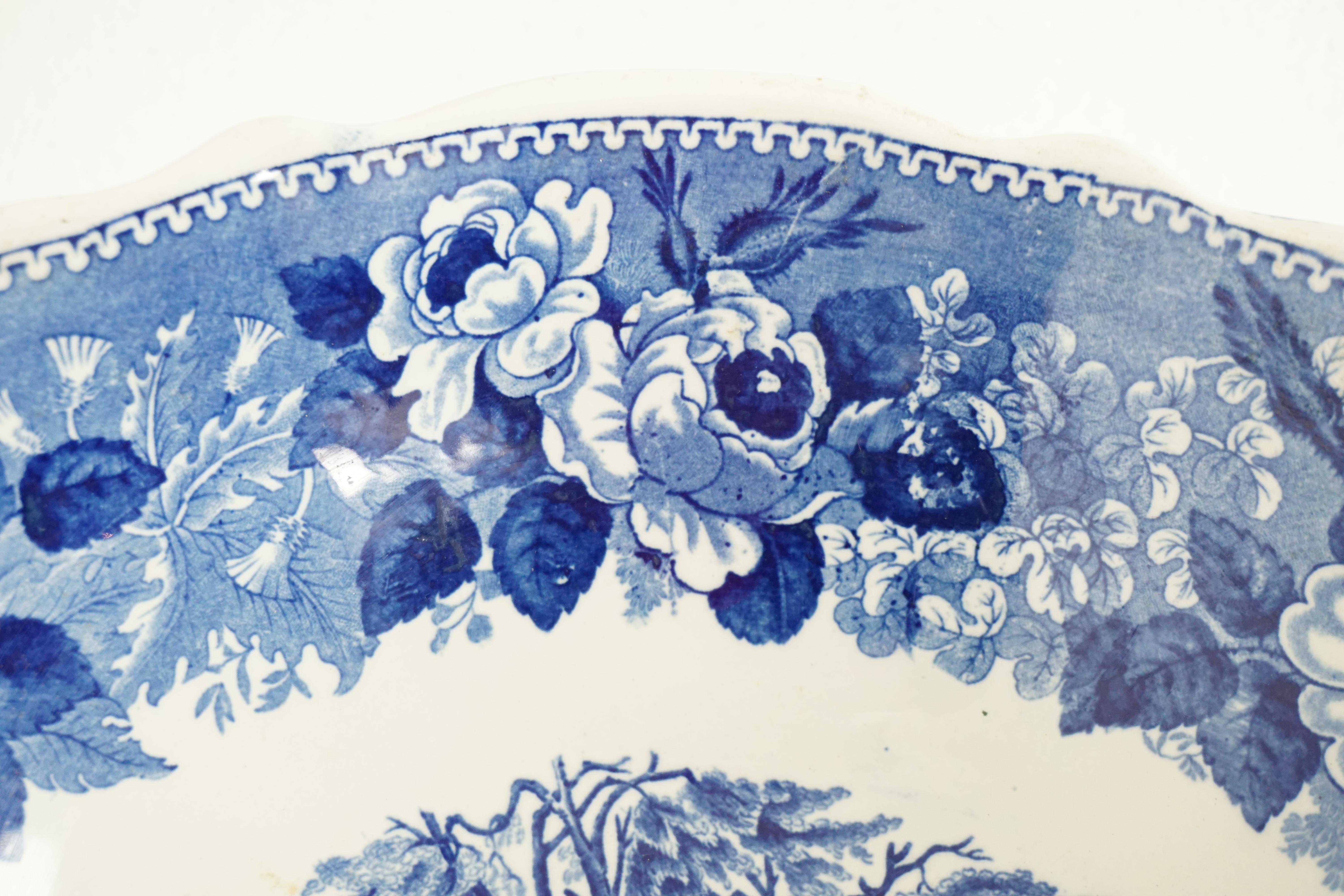 Victorian Adams Ironstone Blue, White Transfer Punch Bowl, English 1850 B1642 3
