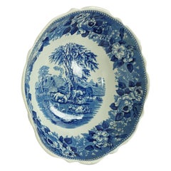 Viktorianische Adams Eisenstein blau:: weiß Transfer Punch Bowl:: Englisch 1850 B1642