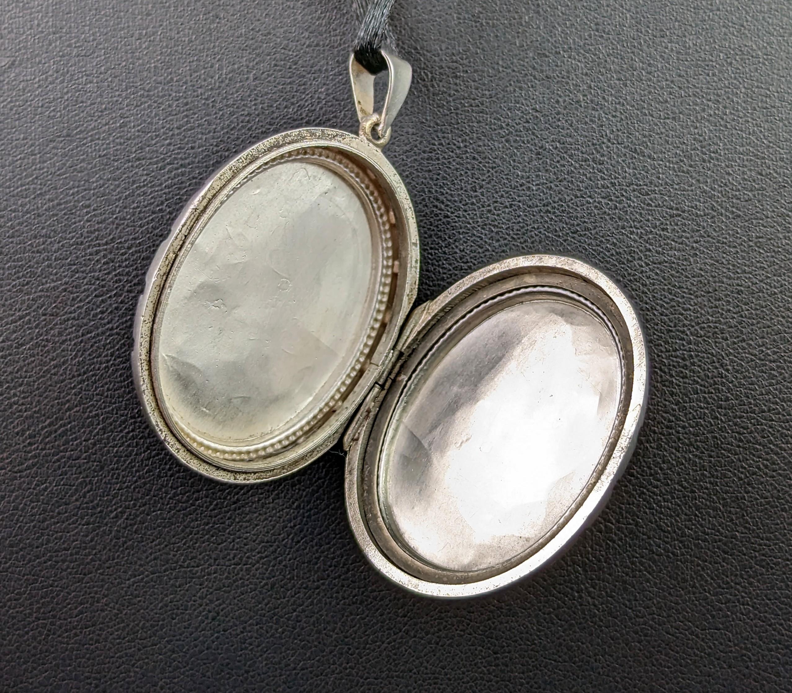 Victorian Aesthetic Era Locket, Sterling Silver and 9k Gold, Kingfisher 1
