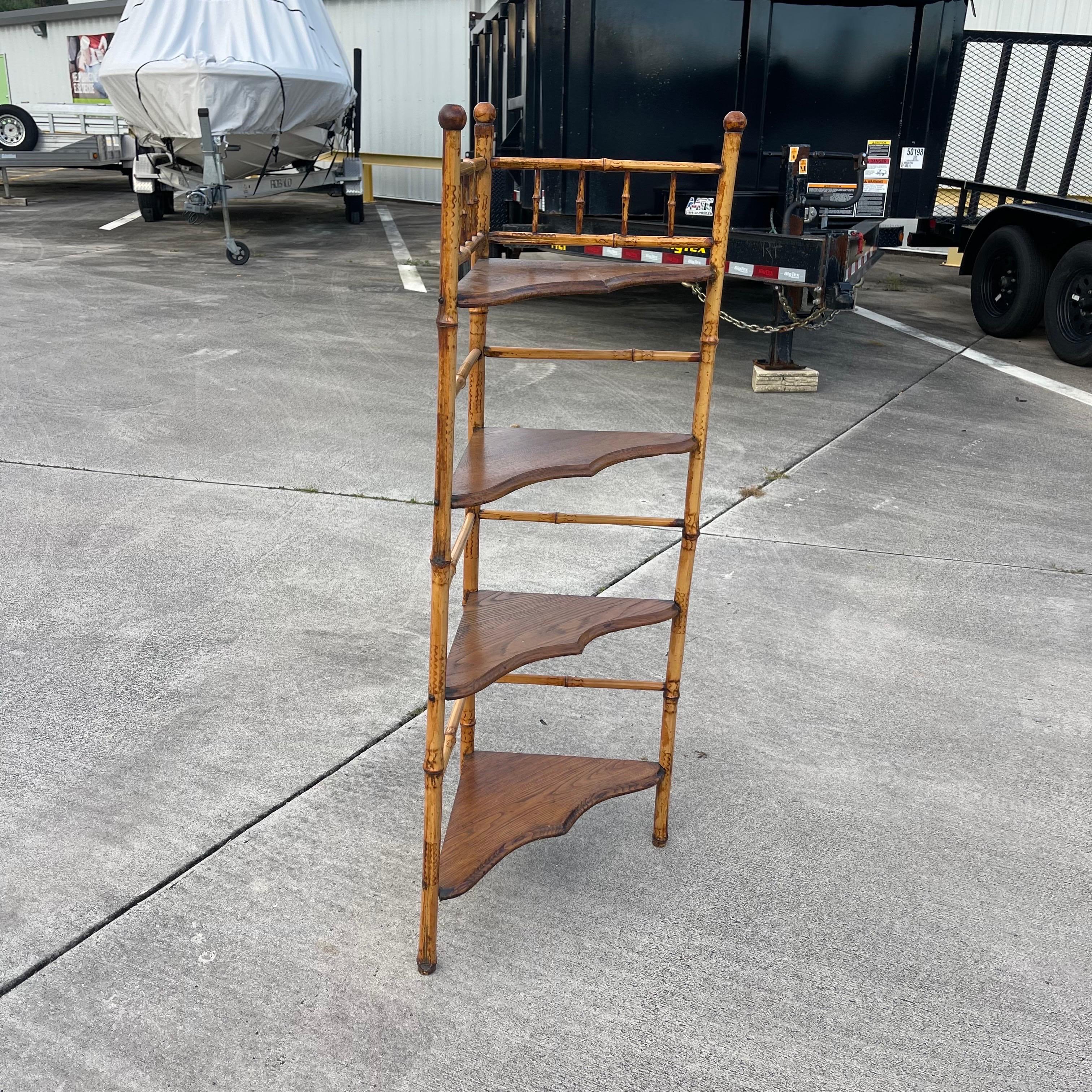 Victorian Aesthetic Movement Burnt Bamboo Corner Shelf In Good Condition In Jensen Beach, FL
