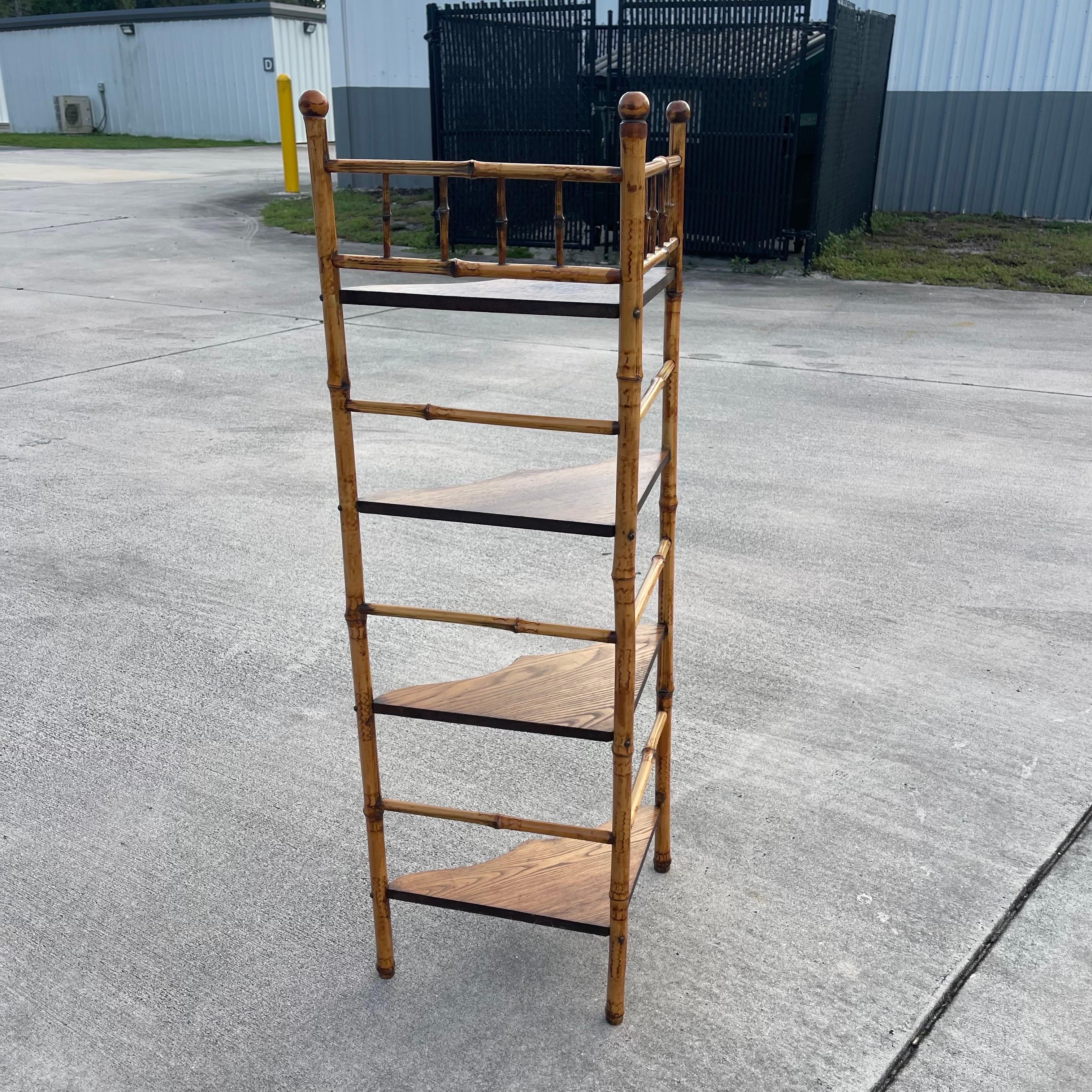 20th Century Victorian Aesthetic Movement Burnt Bamboo Corner Shelf