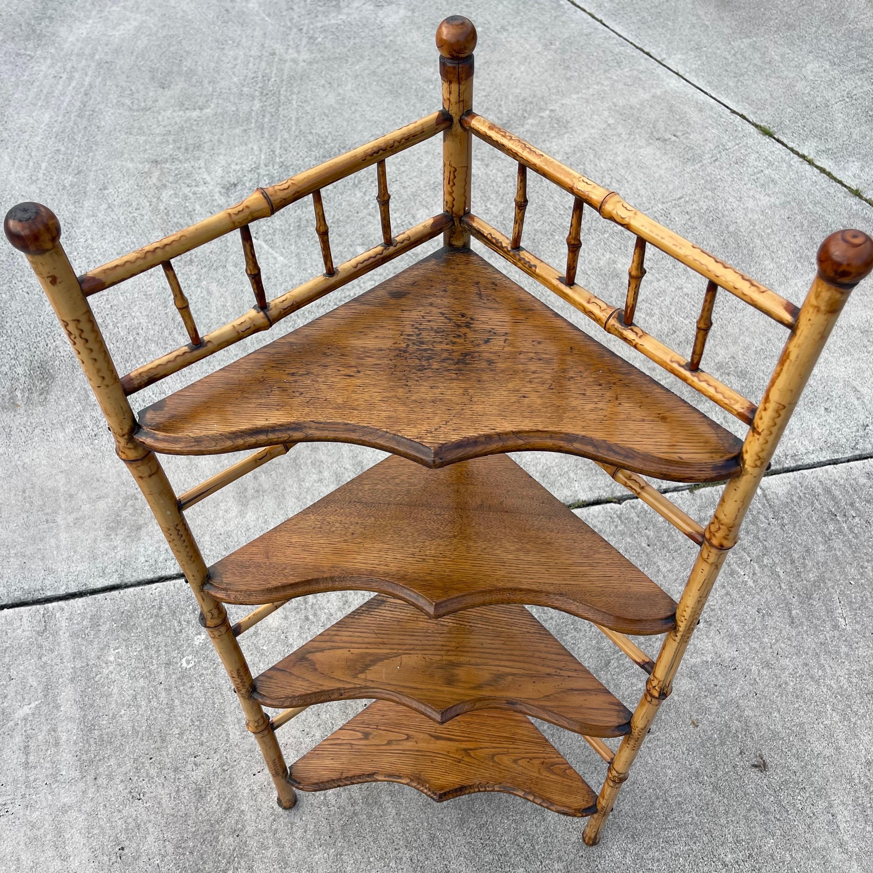 Victorian Aesthetic Movement Burnt Bamboo Corner Shelf 1