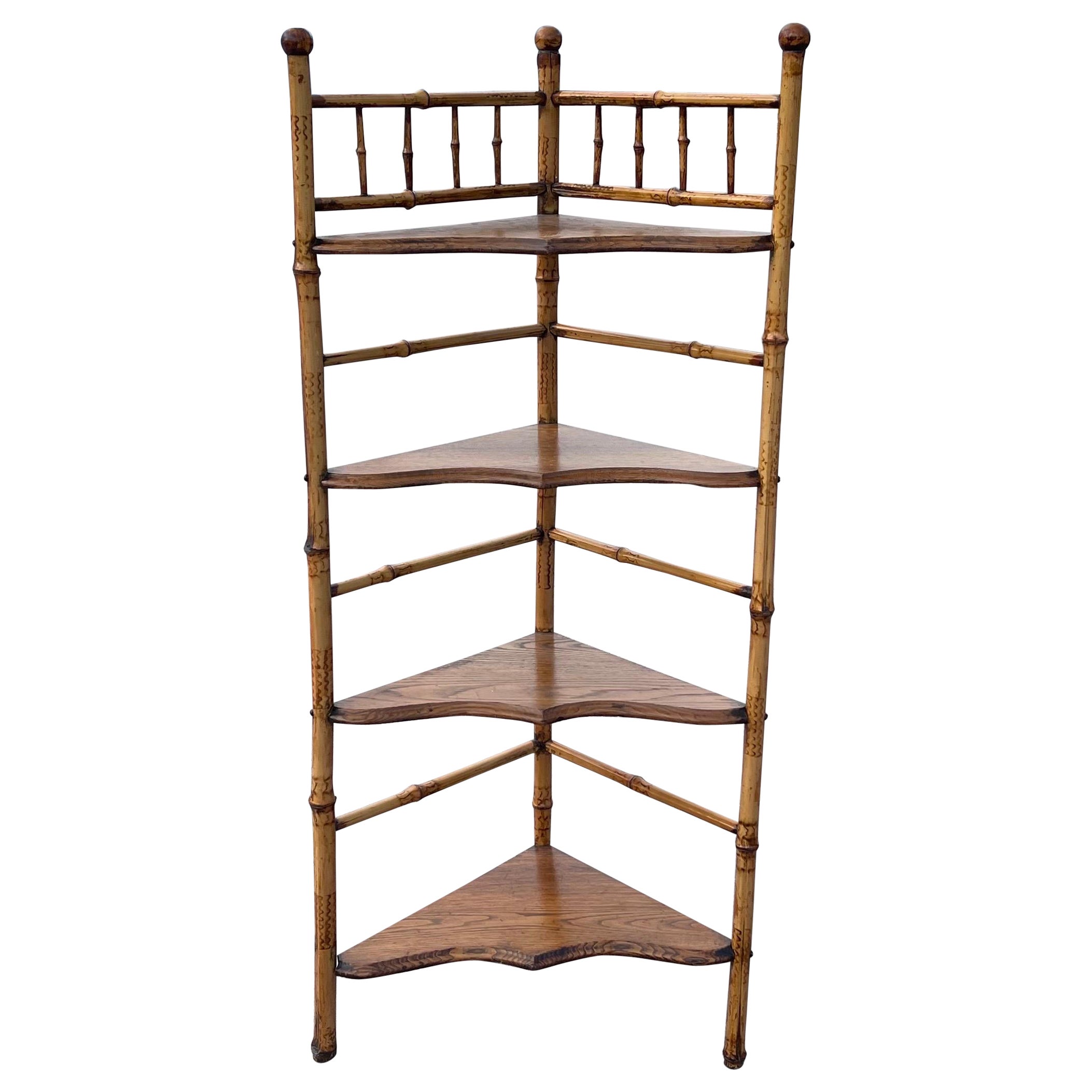 Victorian Aesthetic Movement Burnt Bamboo Corner Shelf
