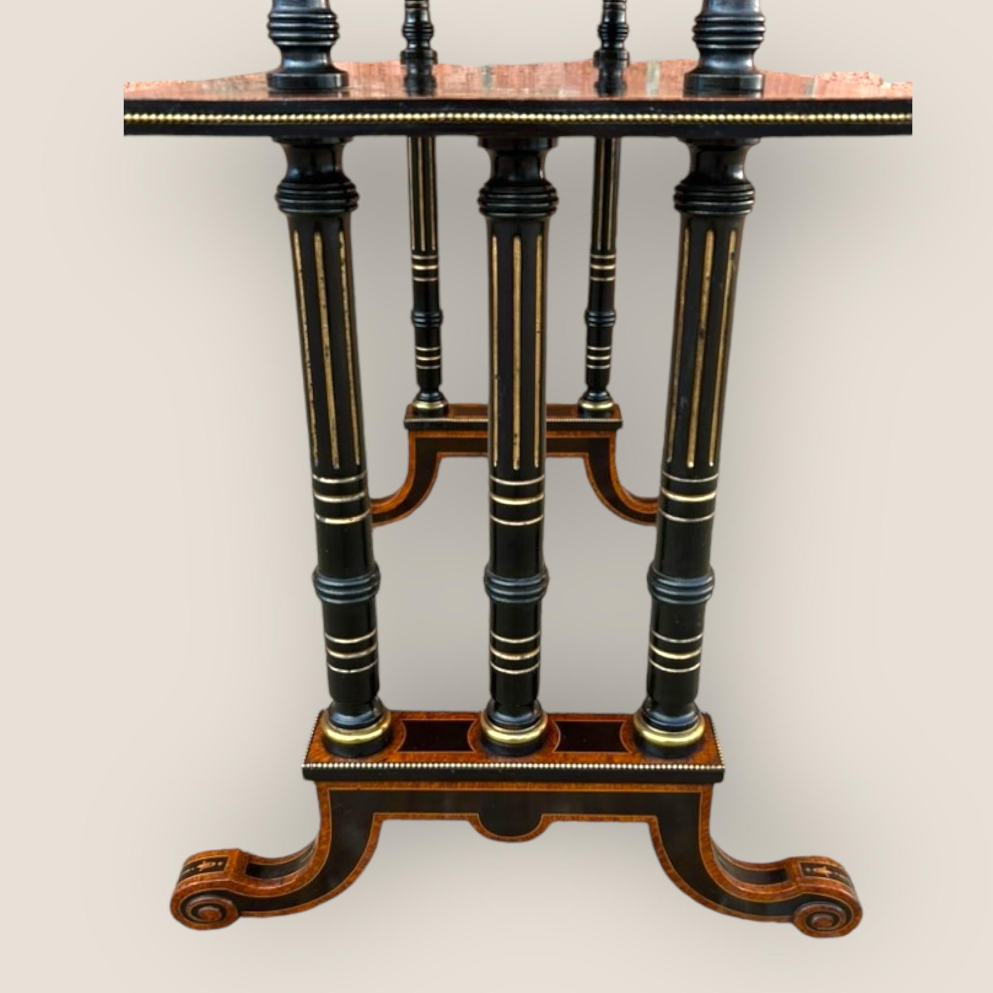 Brass Victorian Aesthetic Movement Burr Walnut & Ebony Dumbwaiter For Sale