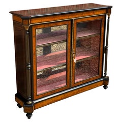Antique Victorian Aesthetic Movement Burr Walnut & Ebony Pier Cabinet