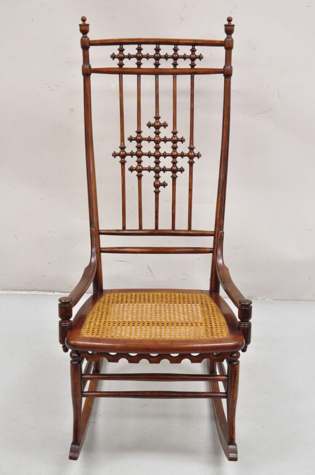 Victorian Aesthetic Movement Chestnut Stick & Ball Spindle Rocker Rocking Chair For Sale 4