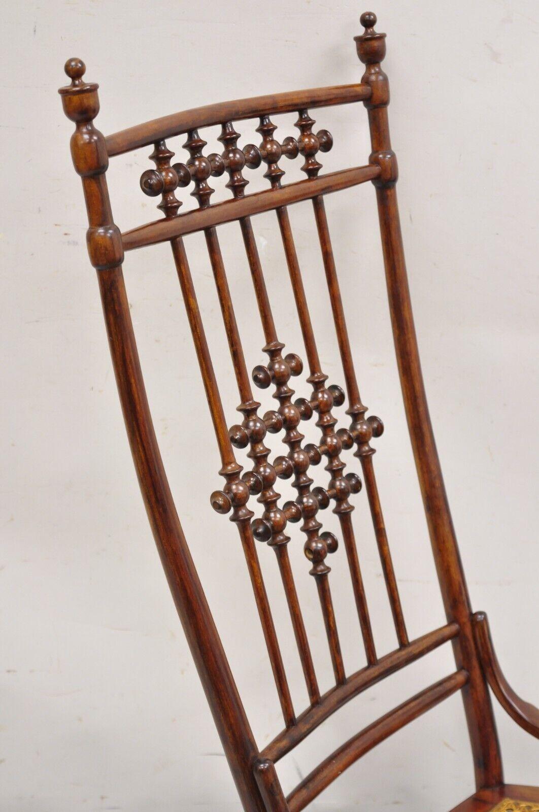 Cane Victorian Aesthetic Movement Chestnut Stick & Ball Spindle Rocker Rocking Chair For Sale