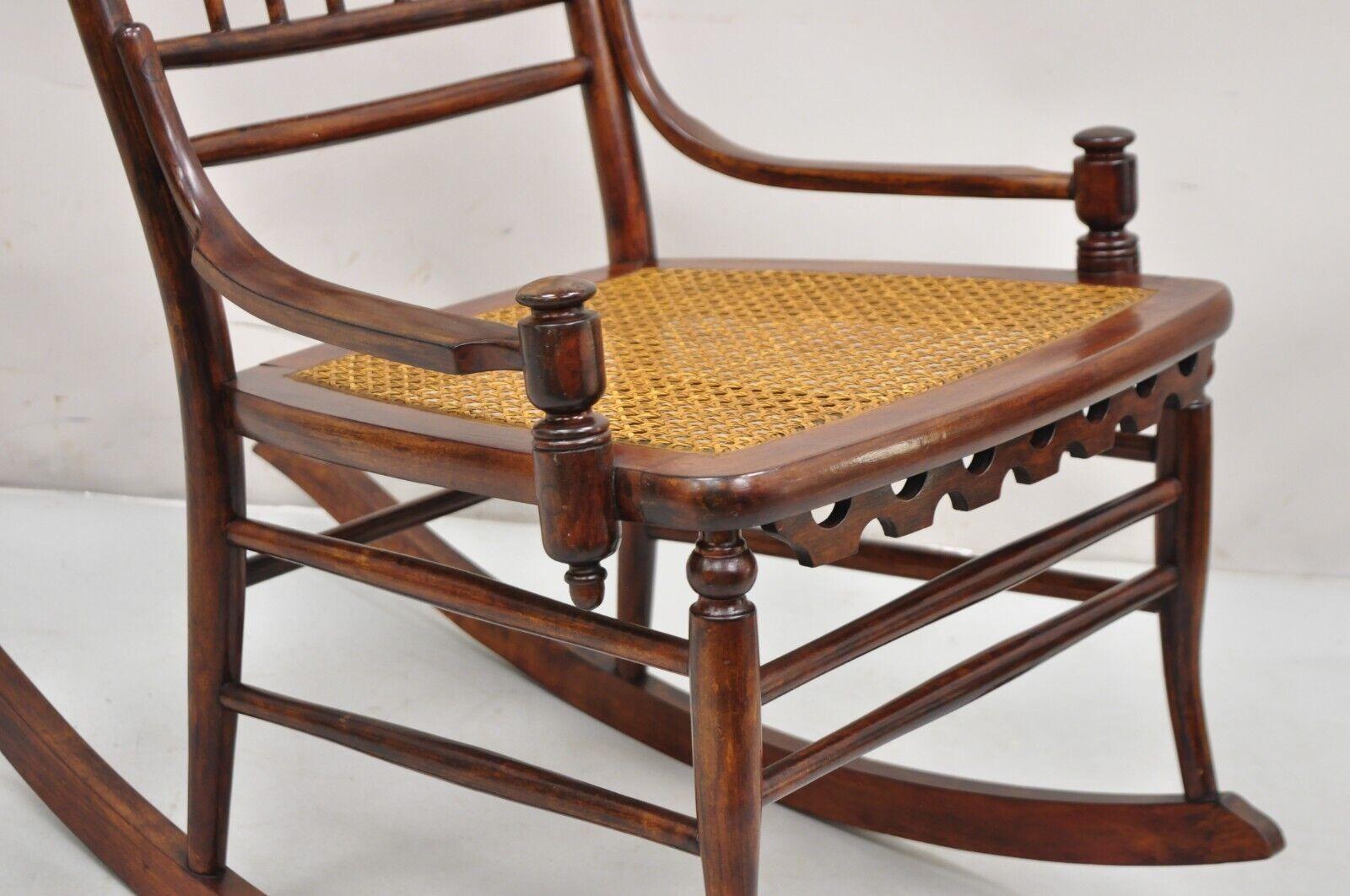 Victorian Aesthetic Movement Chestnut Stick & Ball Spindle Rocker Rocking Chair For Sale 1