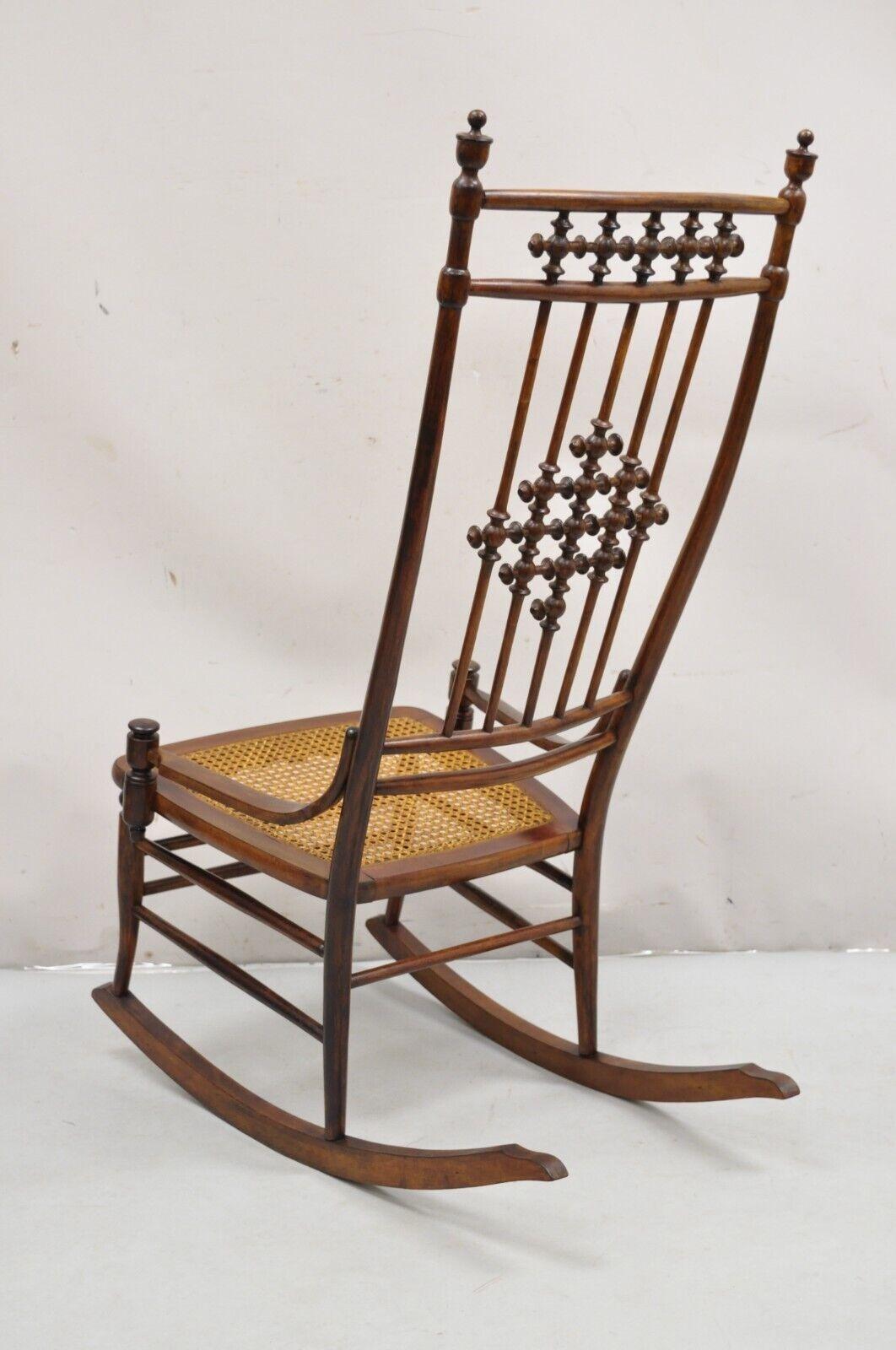 Victorian Aesthetic Movement Chestnut Stick & Ball Spindle Rocker Rocking Chair For Sale 2