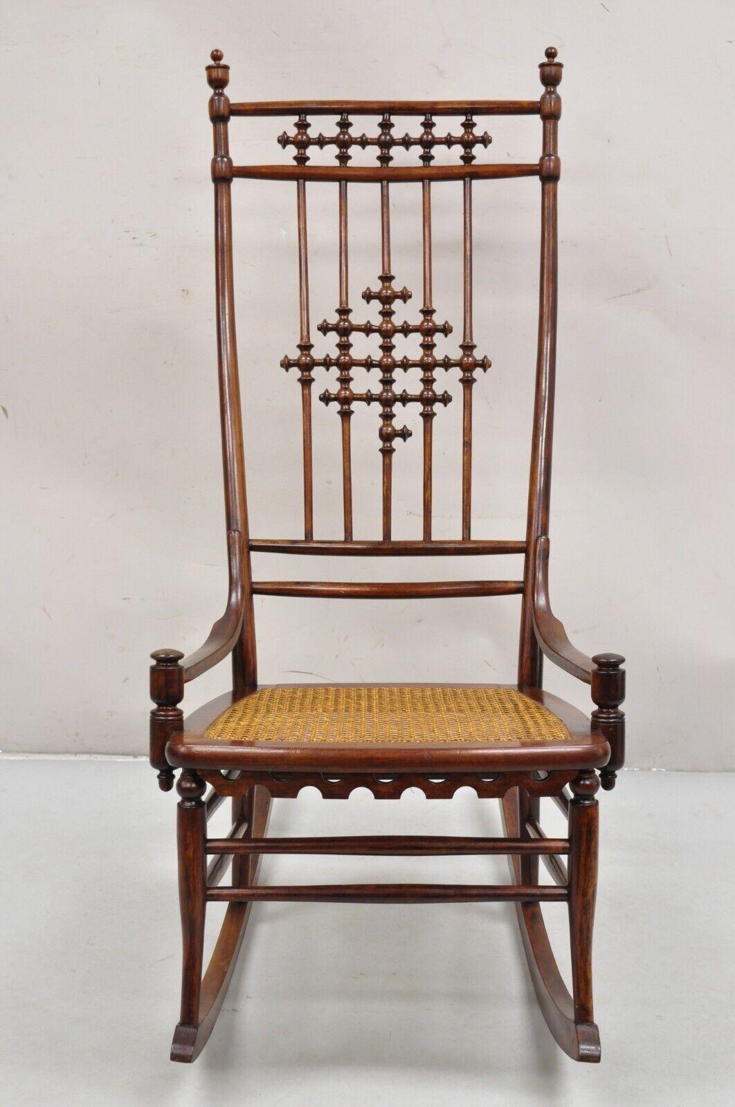 Victorian Aesthetic Movement Chestnut Stick & Ball Spindle Rocker Rocking Chair For Sale 4