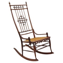 Antique Victorian Aesthetic Movement Chestnut Stick & Ball Spindle Rocker Rocking Chair