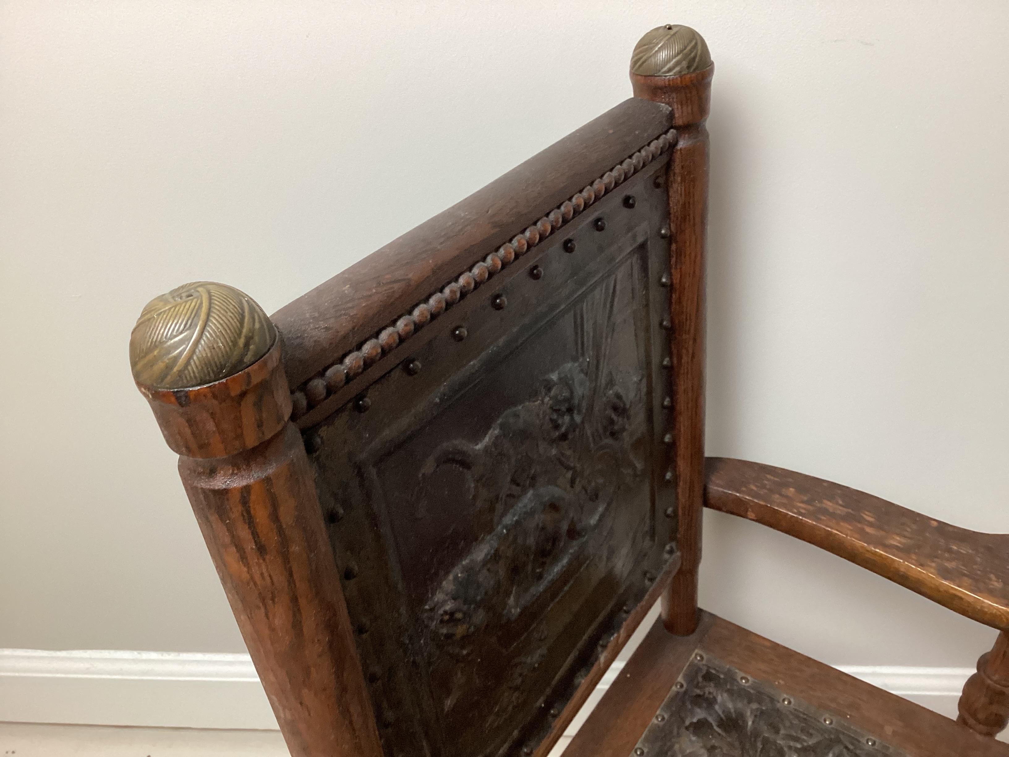 Victorian Aesthetic Movement Childs Chair with Pressed Leather Cats on Seat Back For Sale 1