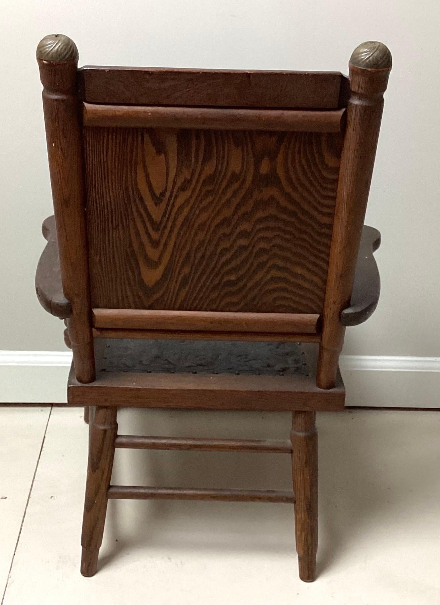 Victorian Aesthetic Movement Childs Chair with Pressed Leather Cats on Seat Back For Sale 2