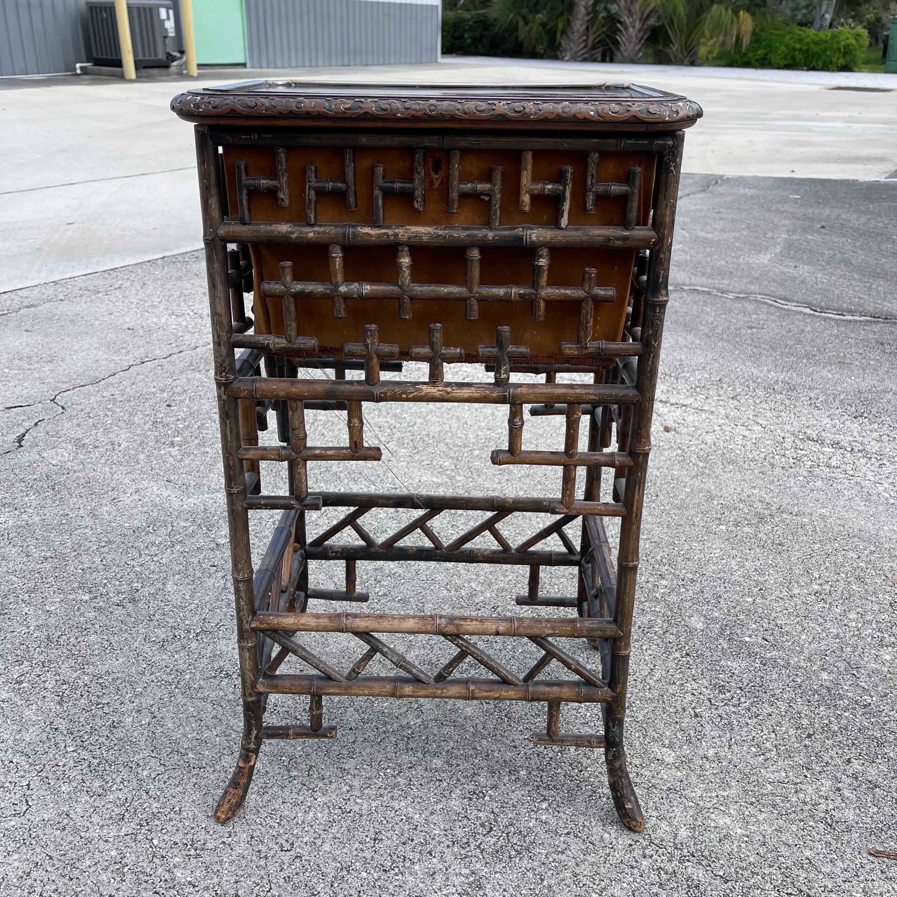 Victorian Aesthetic Movement Chinoiserie Bamboo Fretwork Sewing Table For Sale 5