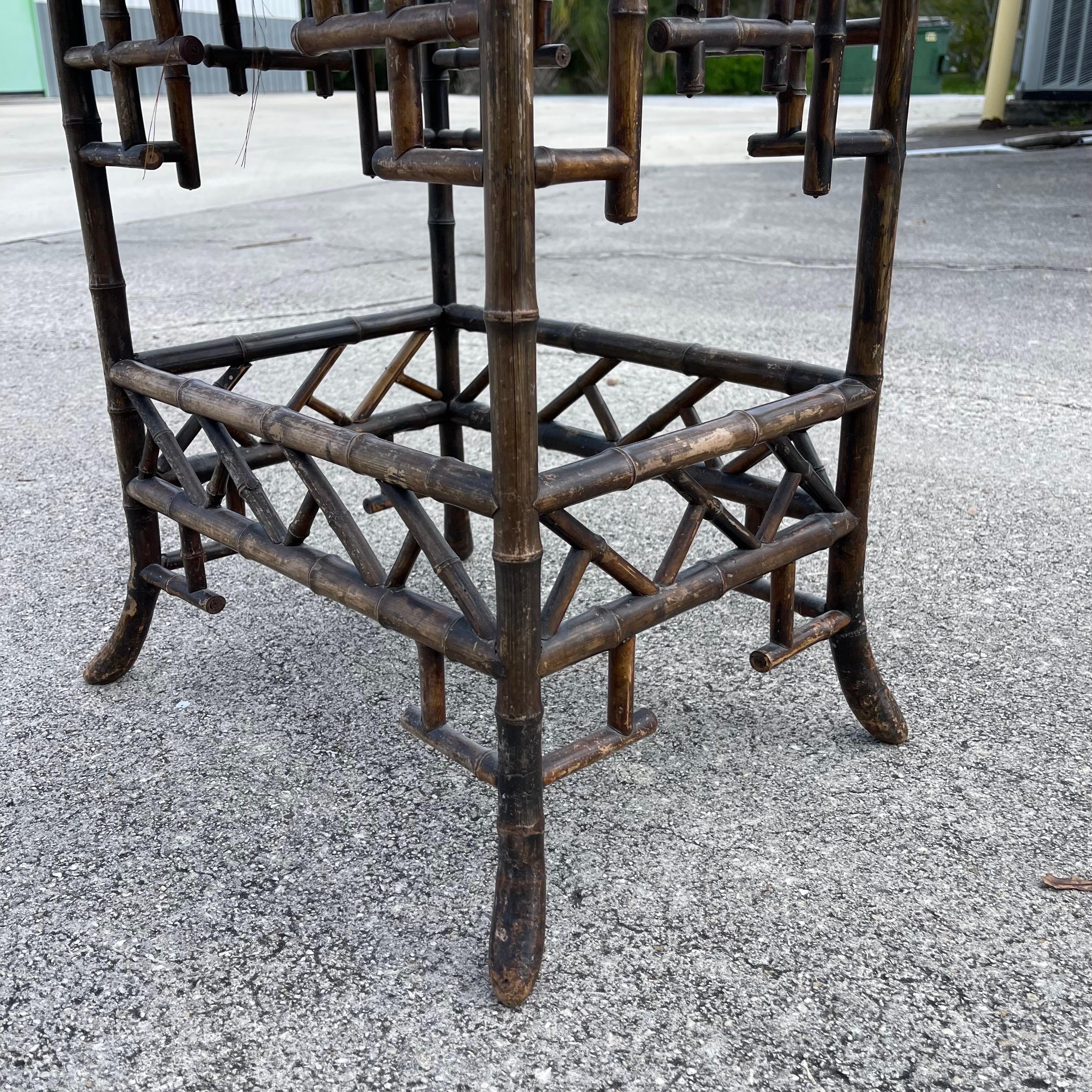 Victorian Aesthetic Movement Chinoiserie Bamboo Fretwork Sewing Table For Sale 8