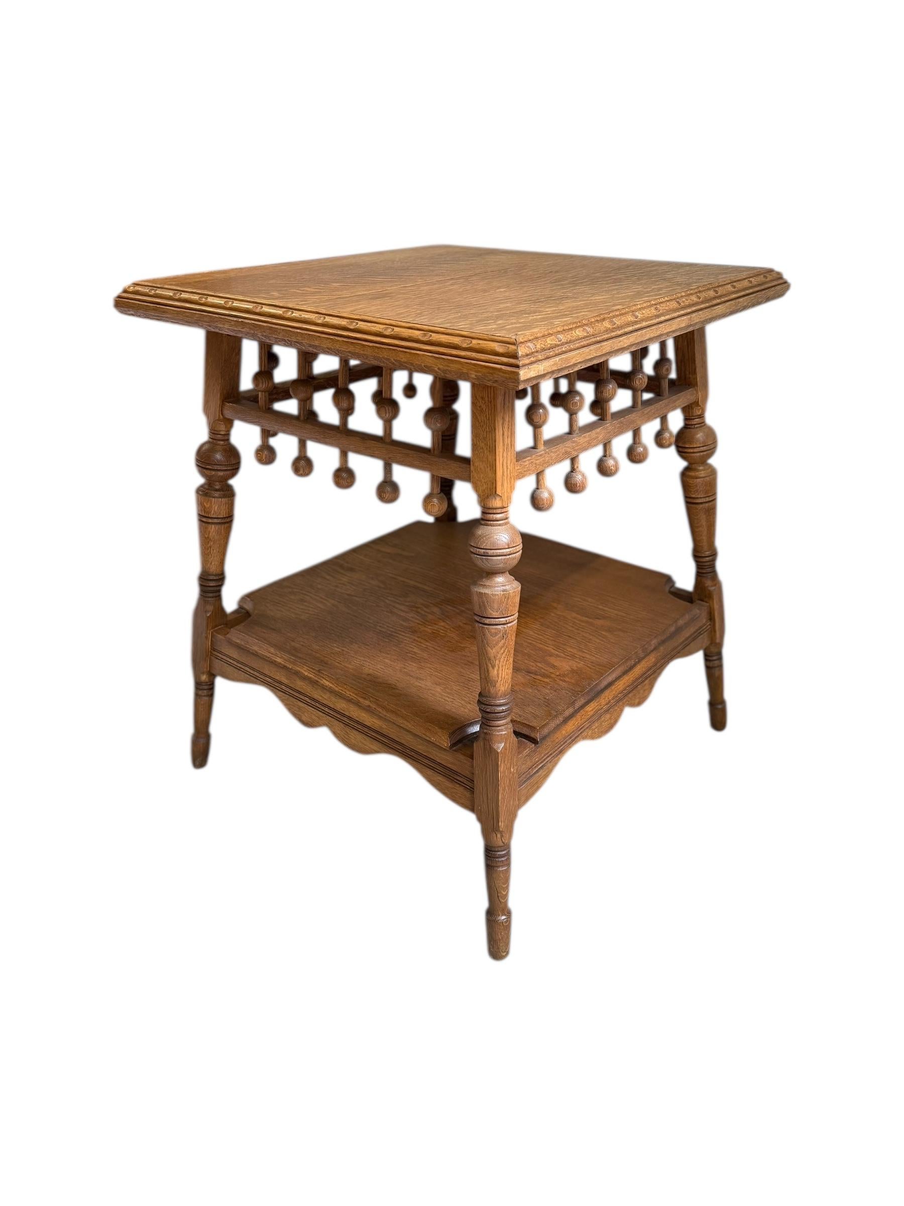 Victorian Aesthetic Movement Eastlake Style Oak Two Tier Parlor Table In Good Condition For Sale In Seattle, WA
