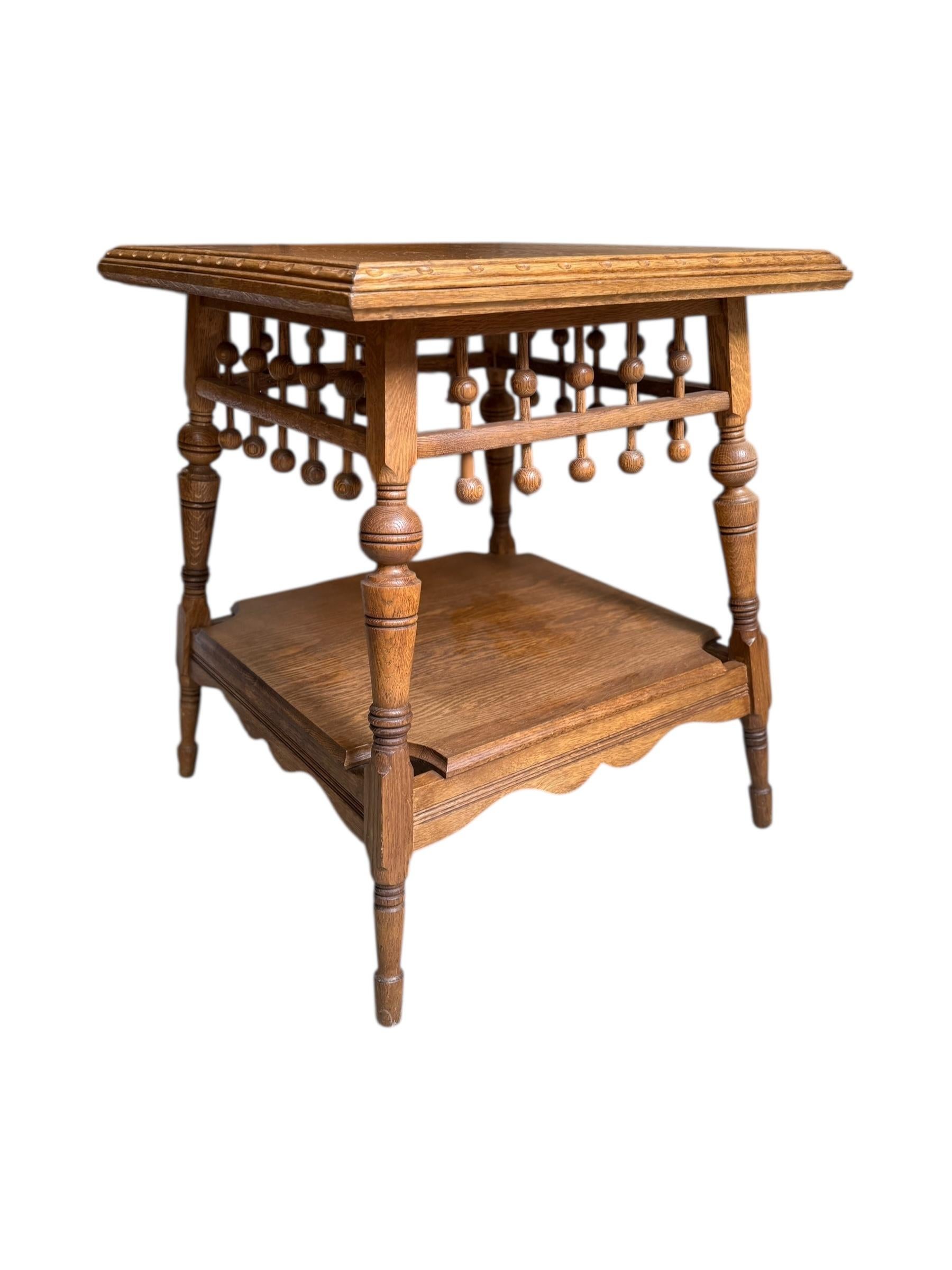 Mid-20th Century Victorian Aesthetic Movement Eastlake Style Oak Two Tier Parlor Table For Sale