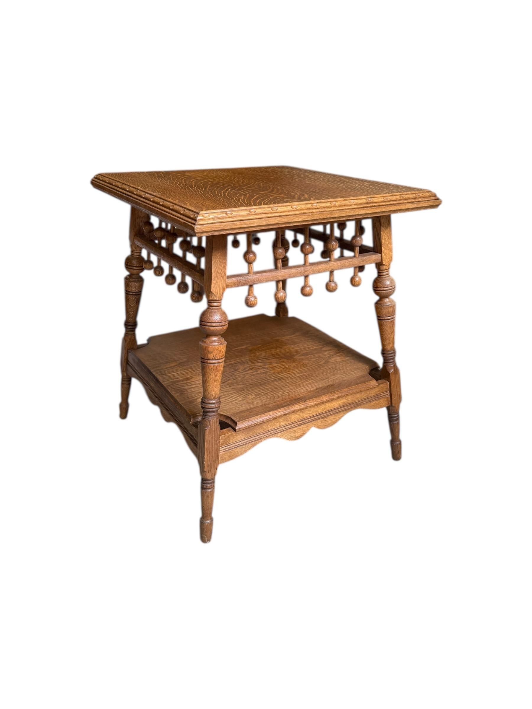 Victorian Aesthetic Movement Eastlake Style Oak Two Tier Parlor Table For Sale 1