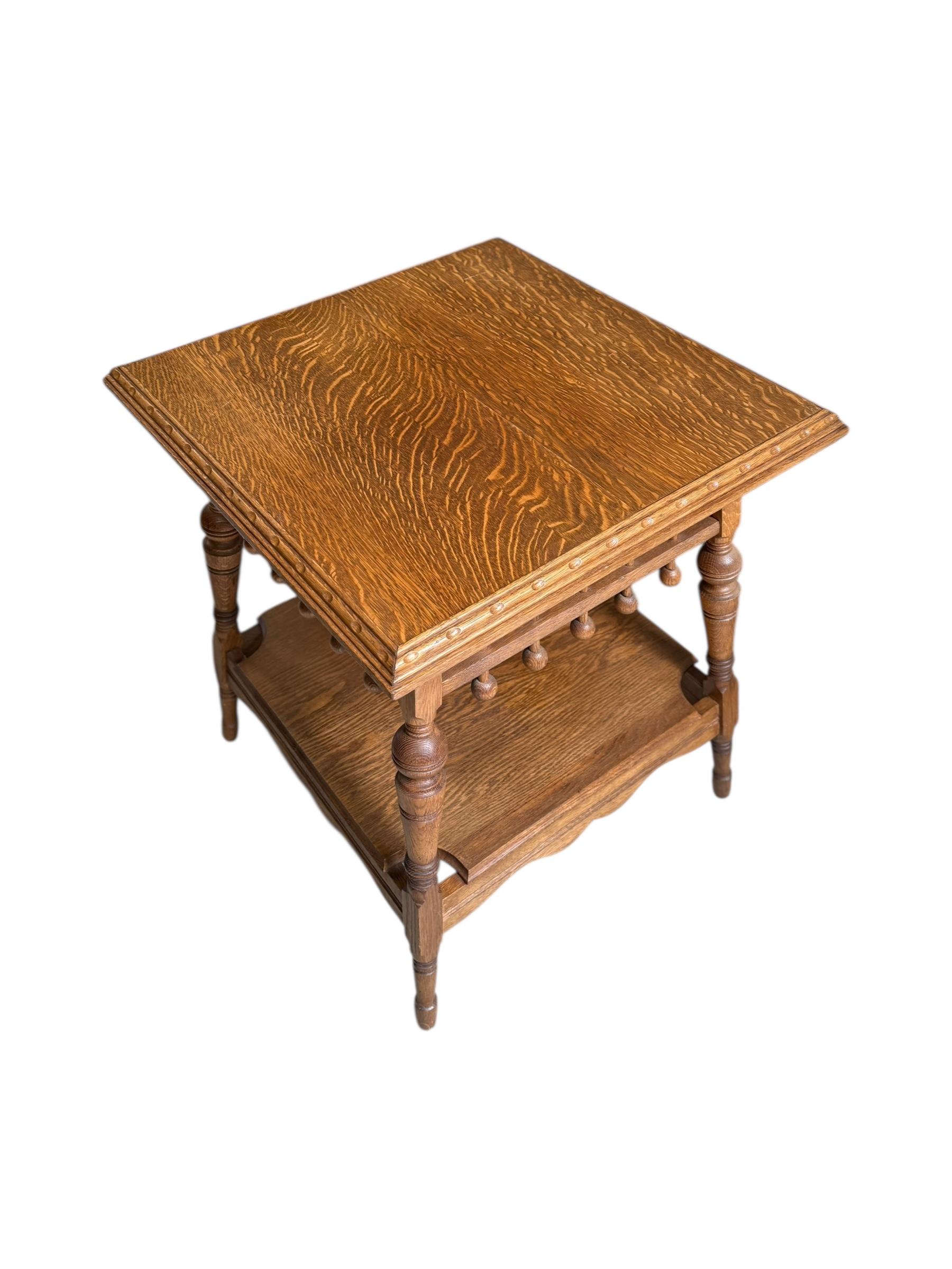 Victorian Aesthetic Movement Eastlake Style Oak Two Tier Parlor Table For Sale 2