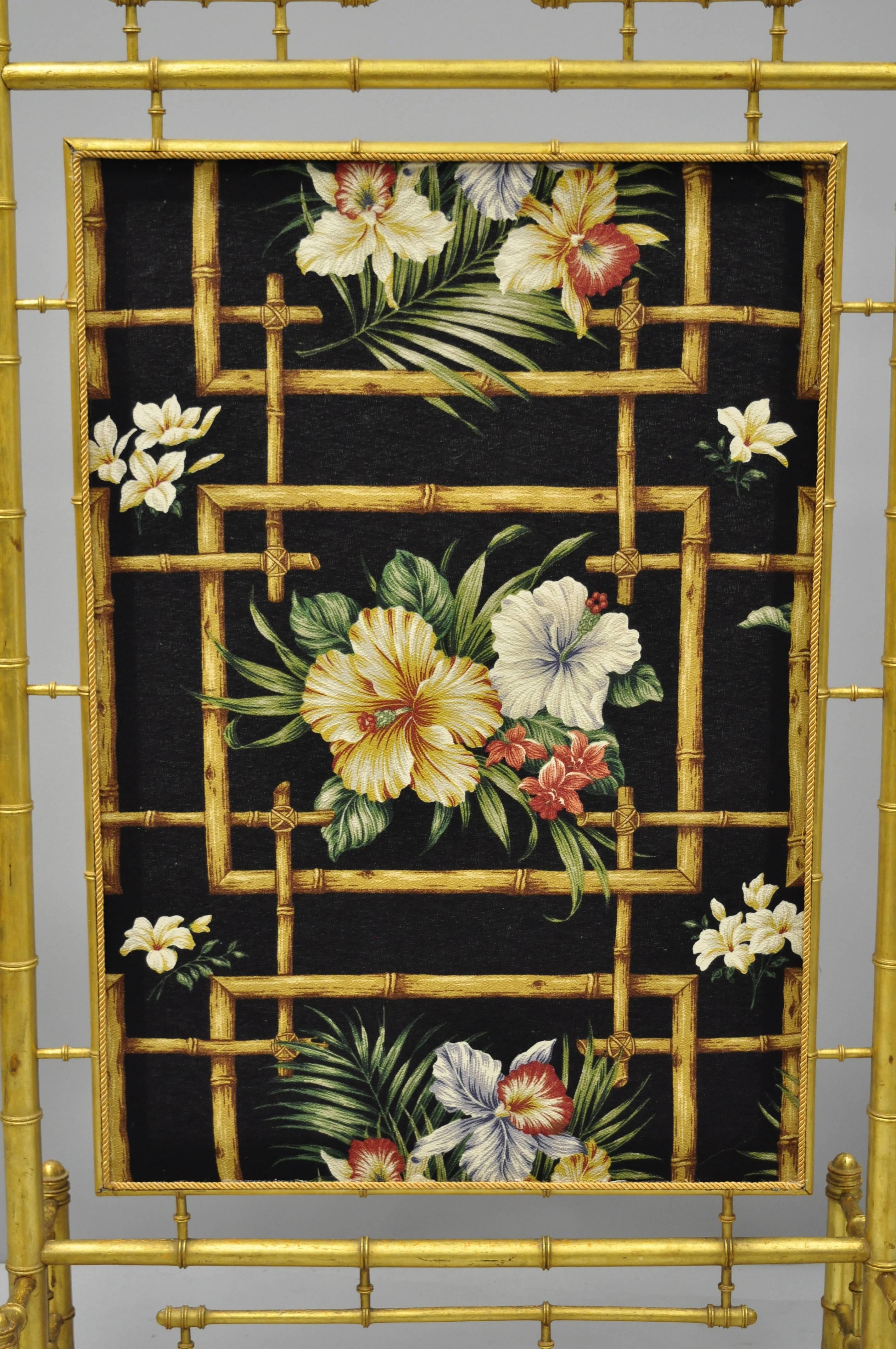Victorian Aesthetic Movement Gold Giltwood Faux Bamboo Fire Screen Silk Fabric In Good Condition In Philadelphia, PA