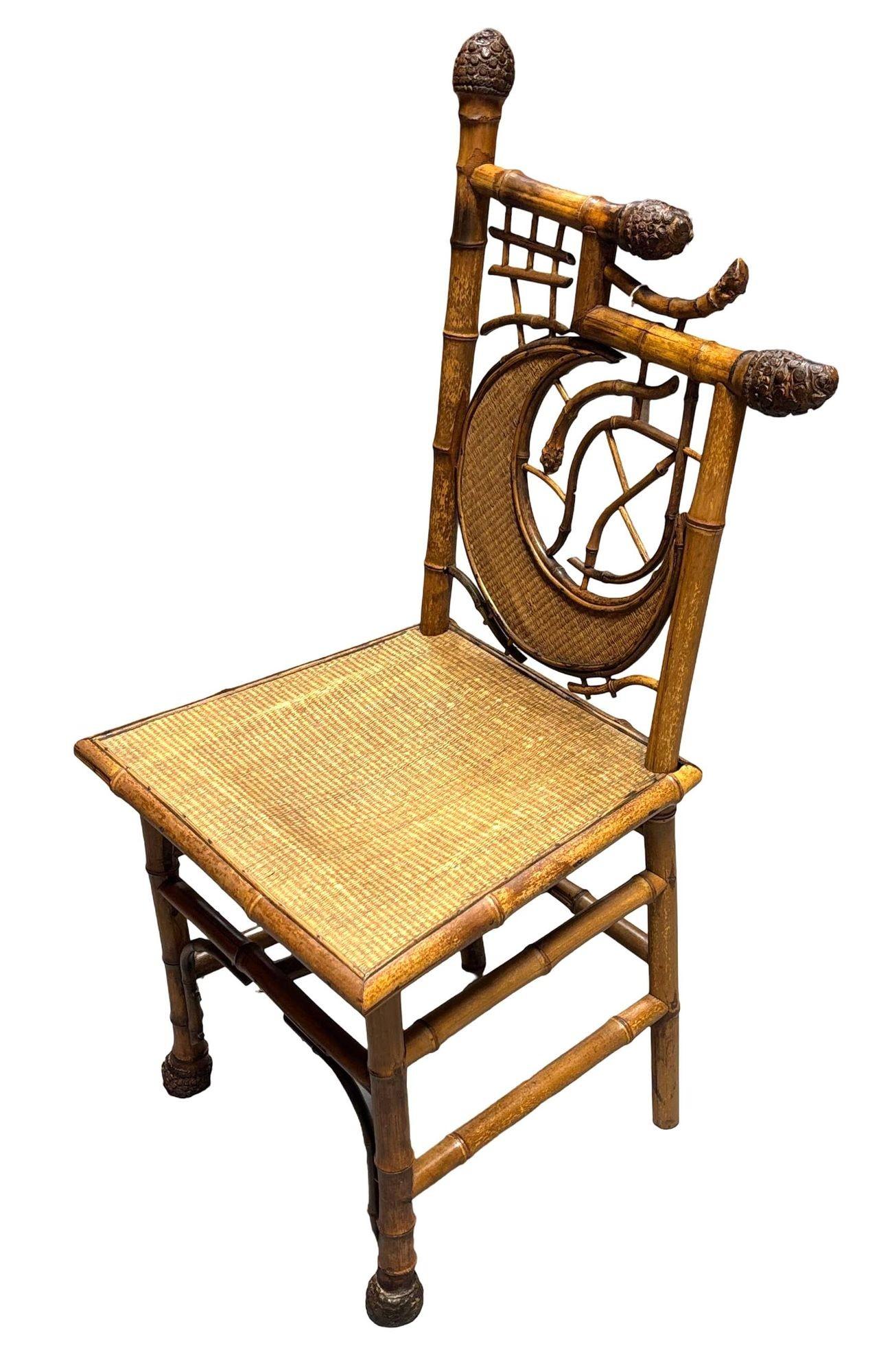 English Antique Victorian Aesthetic Movement Half Moon Bamboo Side Chair