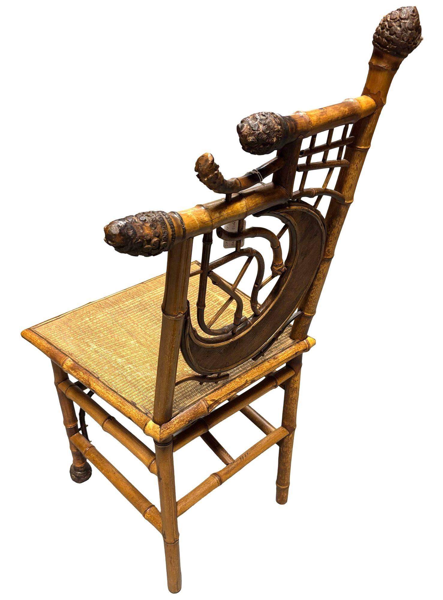 Antique Victorian Aesthetic Movement Half Moon Bamboo Side Chair In Excellent Condition In Van Nuys, CA