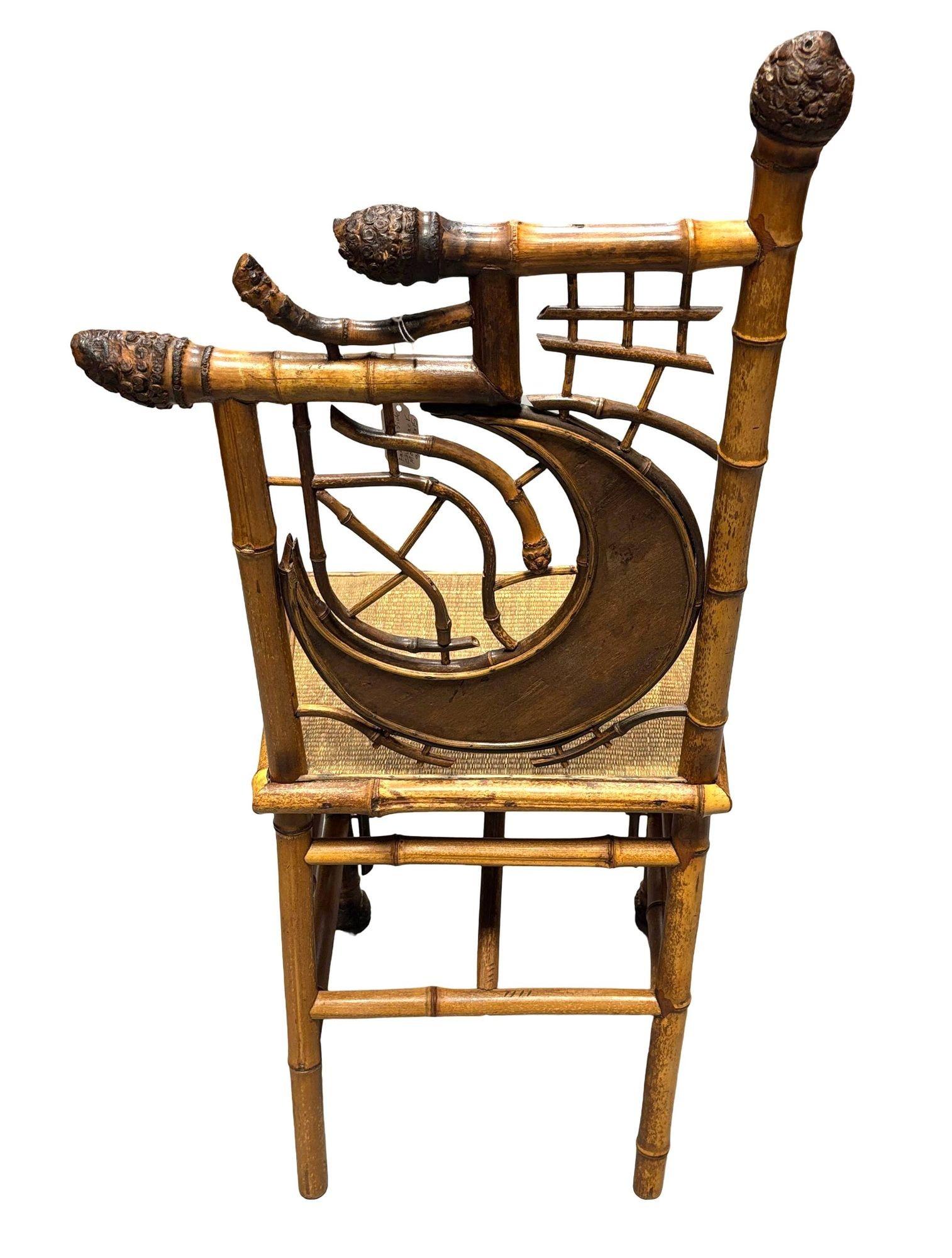 Early 20th Century Antique Victorian Aesthetic Movement Half Moon Bamboo Side Chair