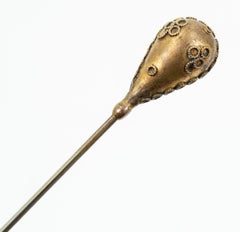 Victorian Aesthetic Movement Moorish Brass XL Teardrop Hat Pin - 11 ¾”, 1900s