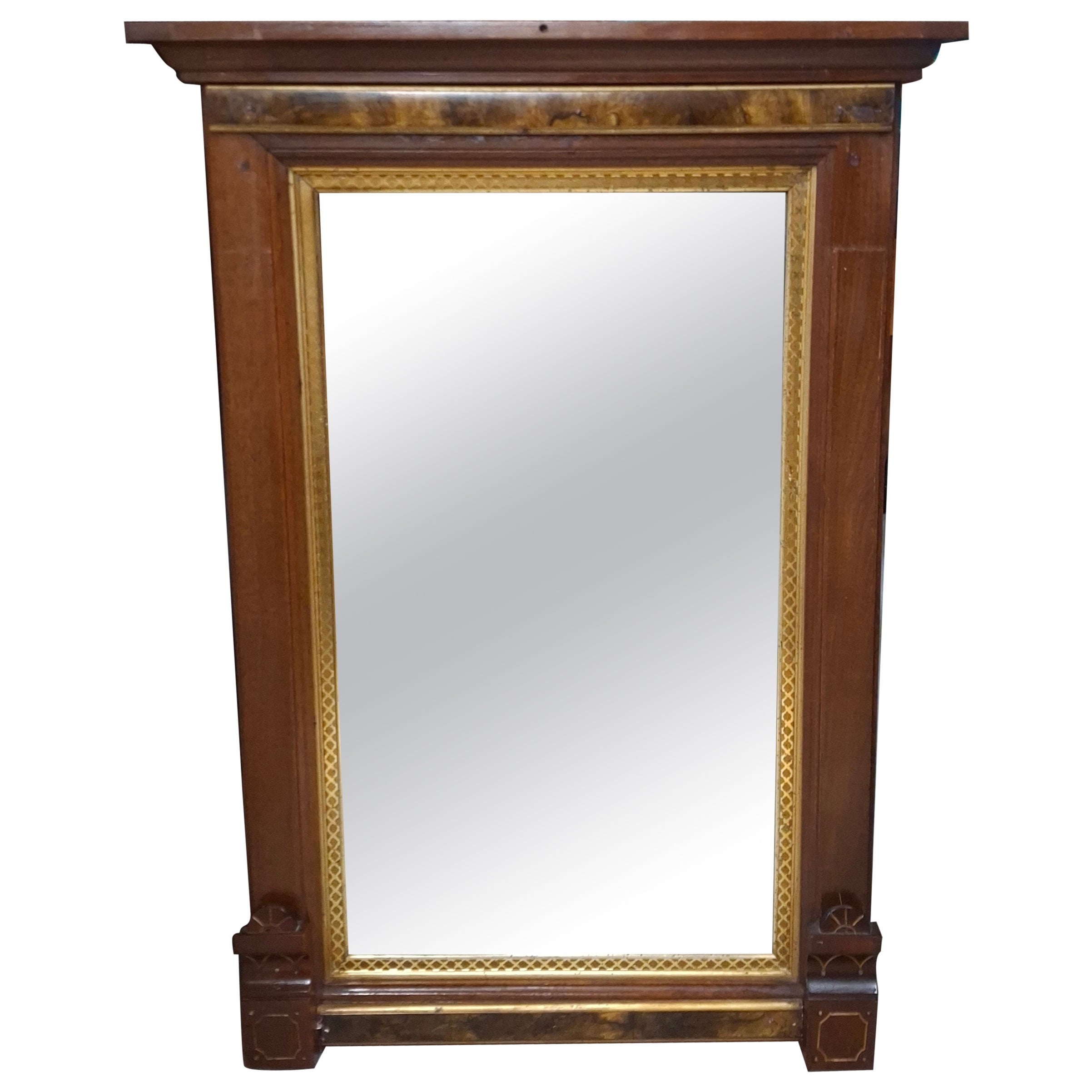 Victorian Aesthetic Movement Parcel Gilt and Stained Oak Mirror For Sale