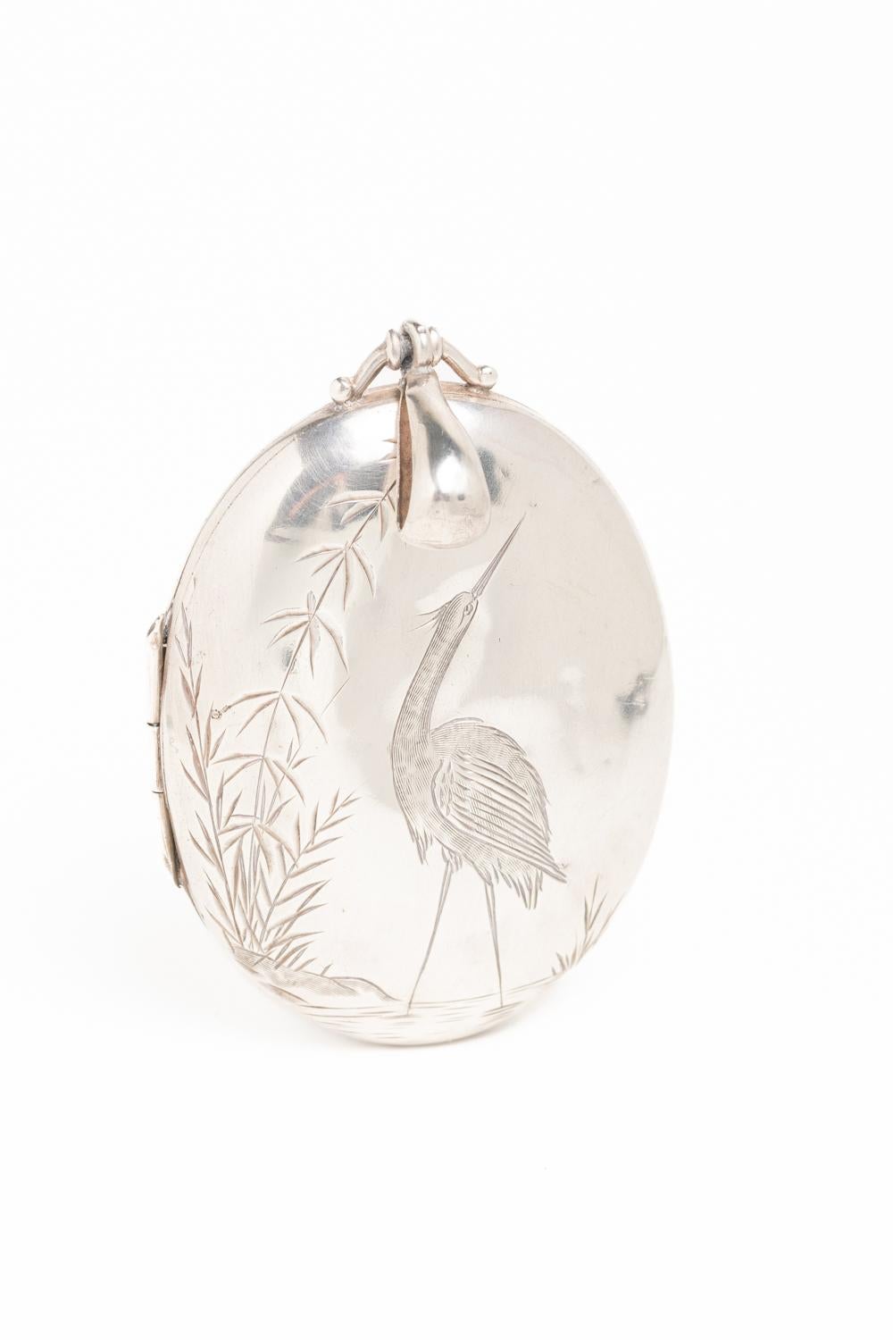 Victorian Aesthetic Movement Sterling Silver Bird Locket For Sale 2