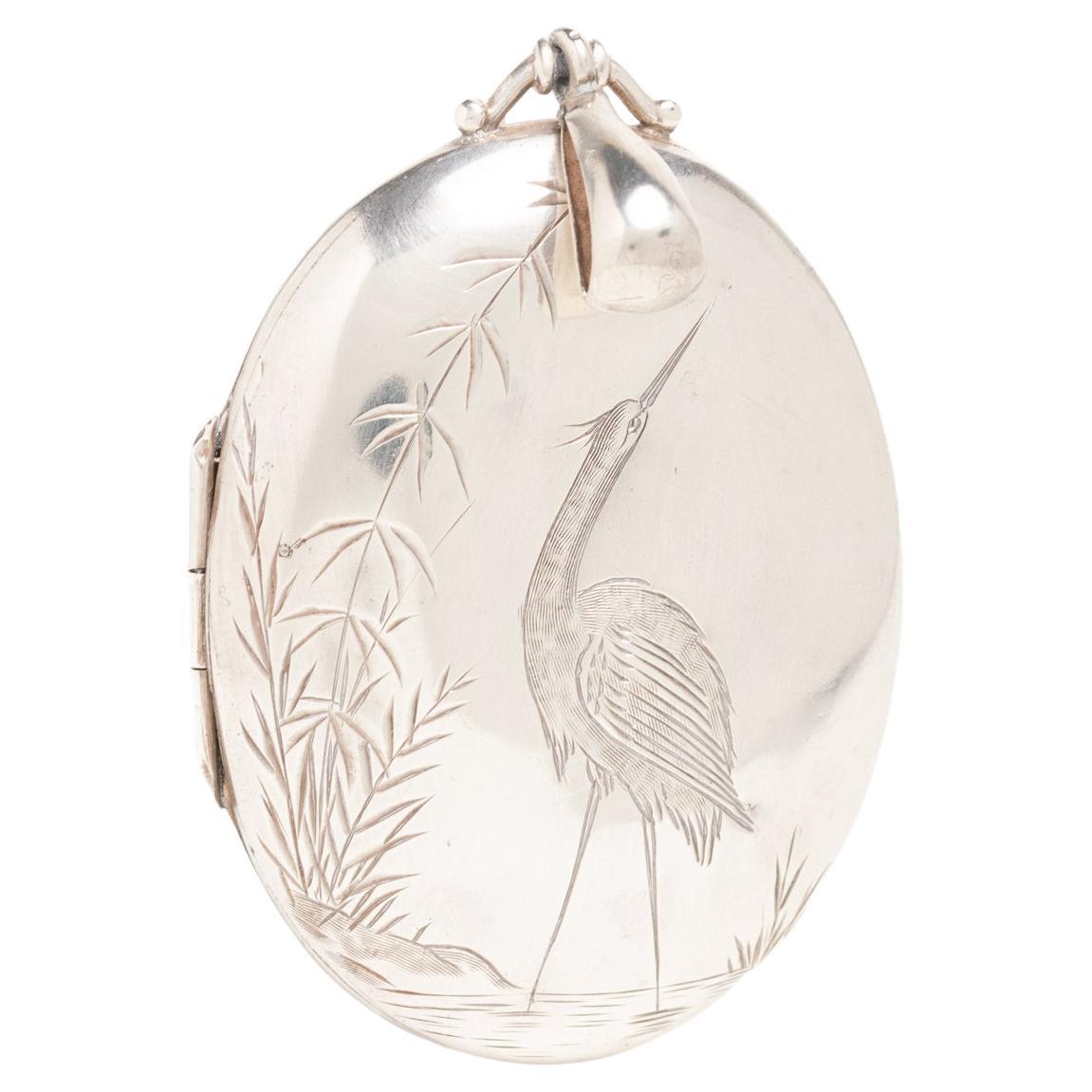 Victorian Aesthetic Movement Sterling Silver Bird Locket For Sale