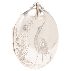 Antique Victorian Aesthetic Movement Sterling Silver Bird Locket