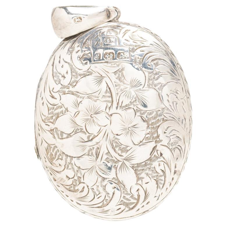 Victorian Aesthetic Movement Sterling Silver Floral Locket For Sale