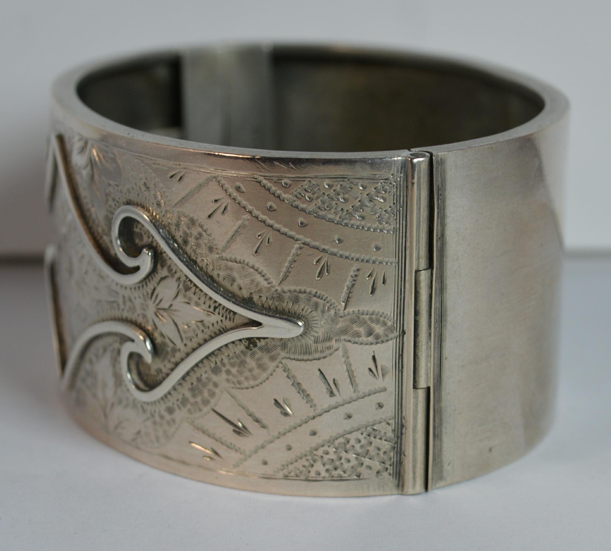 Victorian Aesthetic Period Silver Bangle 6